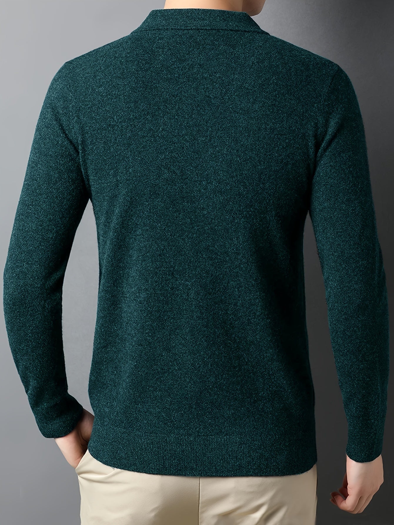 Solid Color Men's Stretch Comfy Knitted Long Sleeve Lapel Shirt, Men's Thin Spring Fall Sweater Pullover Top