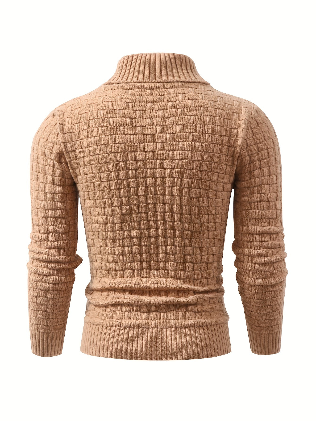 Men's Casual Knit Pullover Sweater with Button Detail, Lapel Collar, Long Sleeve, Polyester Fabric, Solid Color, High Stretch, Skinny Fit - Fall/Winter Collection