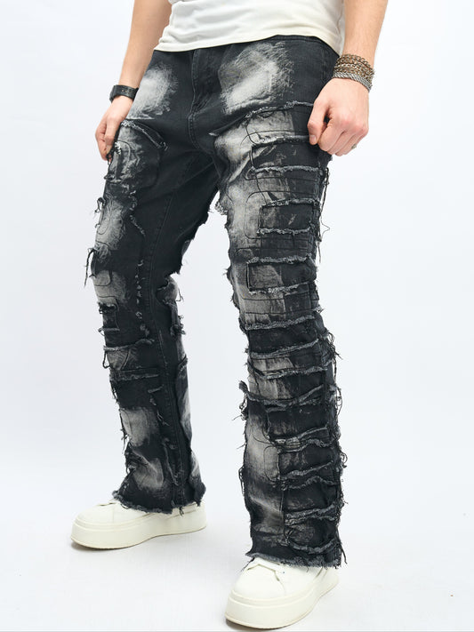 Men's Loose Fit Flares Jeans With Frayed Hem, Men's Stylish Comfy Denim Pants, Street Style Fashion