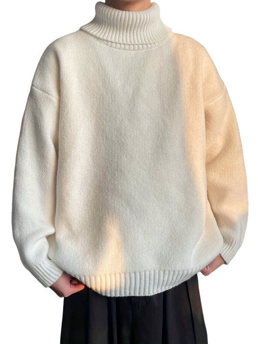 Cozy Men's Loose Fit Solid Knitted Pullover Sweater - Soft, Casual, Long Sleeve, Turtle Neck, Fall Winter Essential - Perfect for Outdoor Activities and Daily Wear