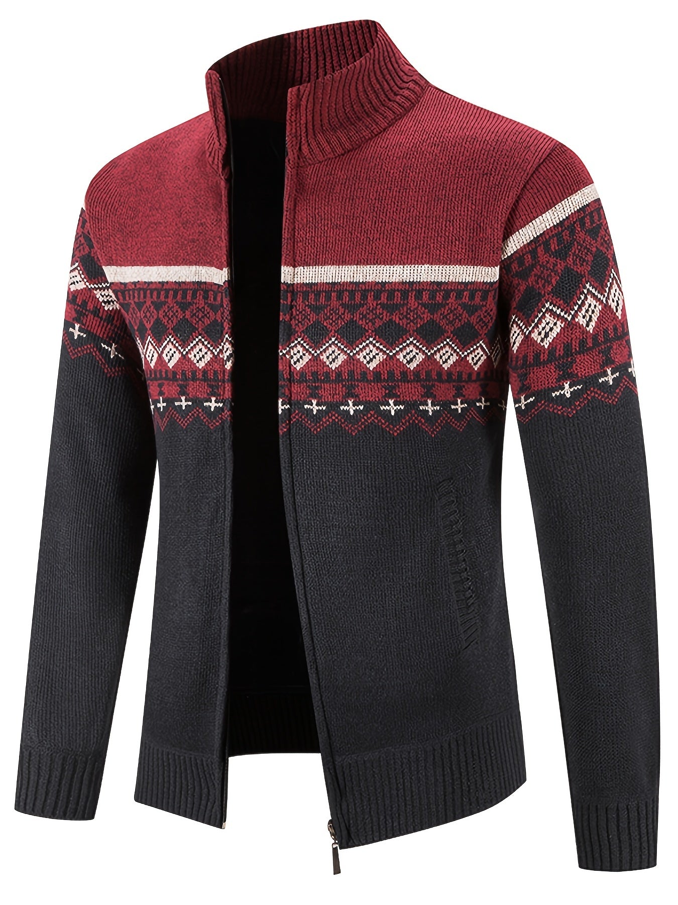 Men's Stand Collar, Knitting Thickened Warm Snowflake Cardigan