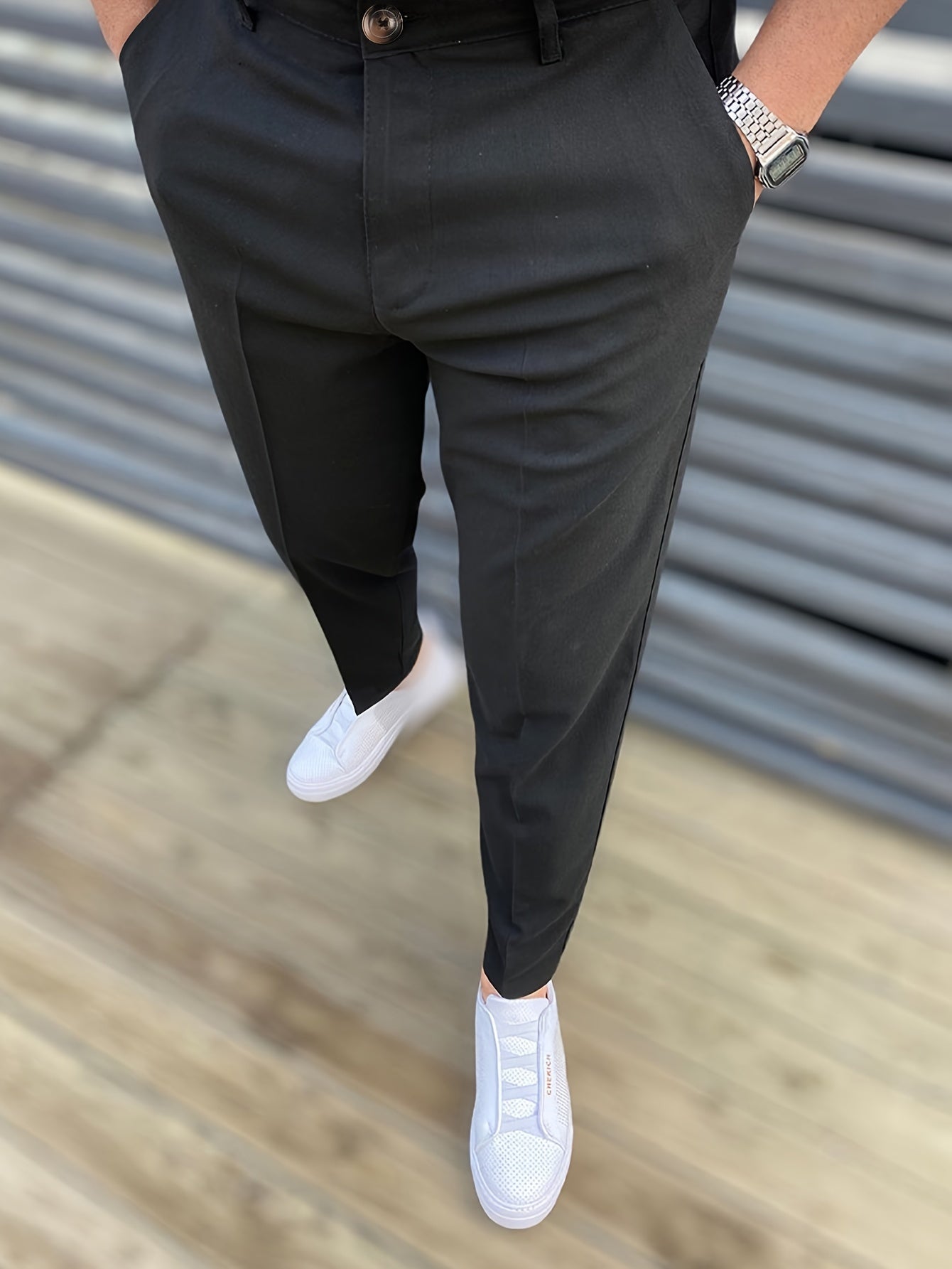 Mens Classic Elegant Dress Pants - Slightly Stretchy, Solid Color, Regular Fit, Mid Waist, Button Fly, Pocket Details - Perfect for Spring Summer Business Banquet Dinner, Night Out, All-Season Wear