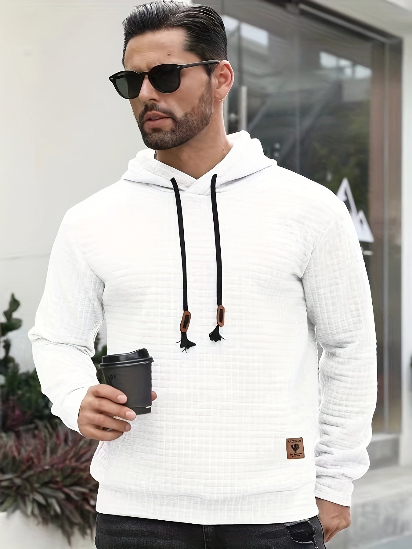 Men's Comfy Waffle Fabric Hoodie - Long Sleeve Drawstring Design, Casual Outdoor Sports Training Sweatshirt with Ultimate Comfort and Versatility