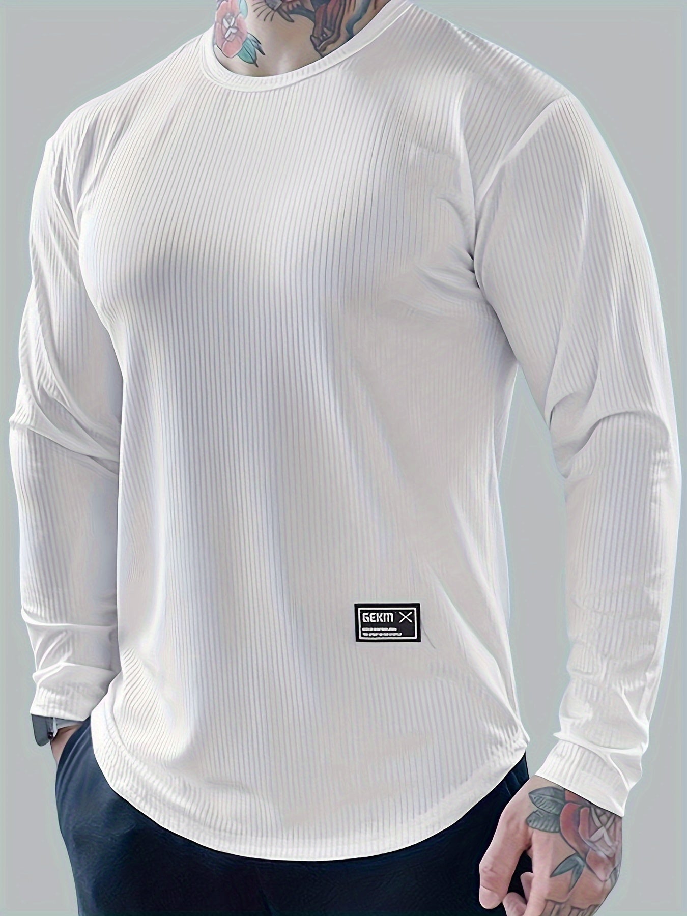 Quick-drying Men's Long-sleeved Solid Color Round Neck Sports T-shirt for Running Fitness Basketball Training