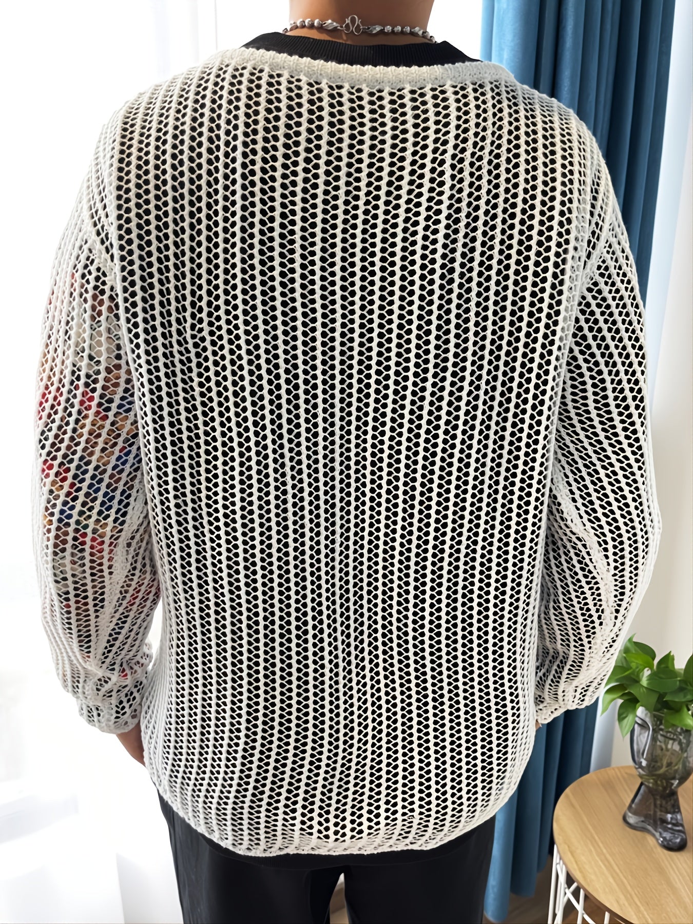 Men's Solid Open Knit Top