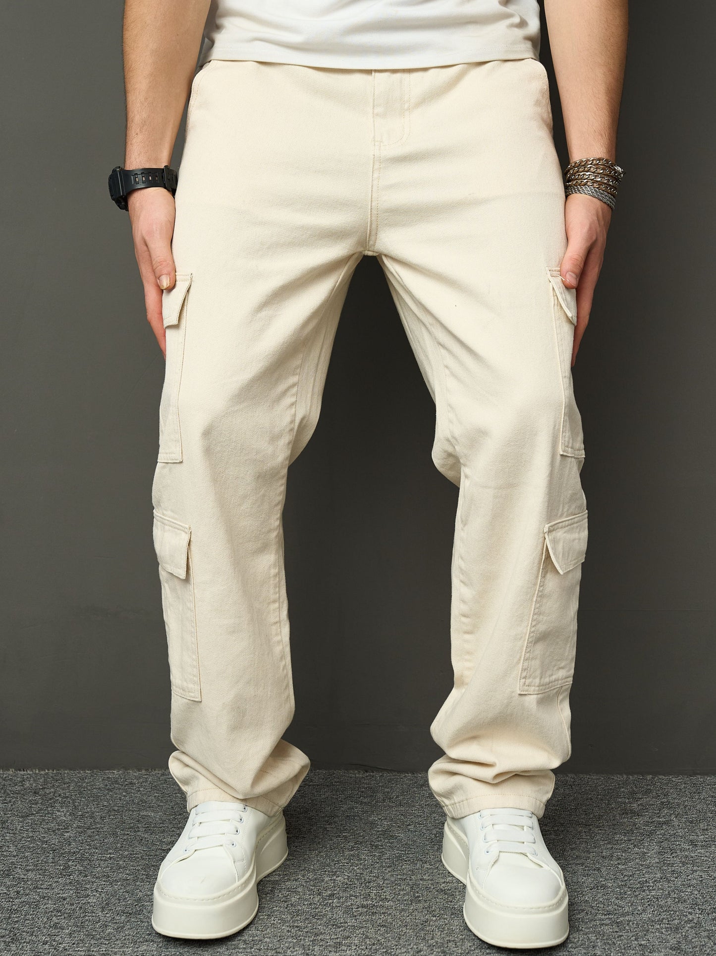 Men's Loose Fit Wide Leg Jeans With Pockets, Men's Stylish Comfy Denim Cargo Pants, Street Style Fashion