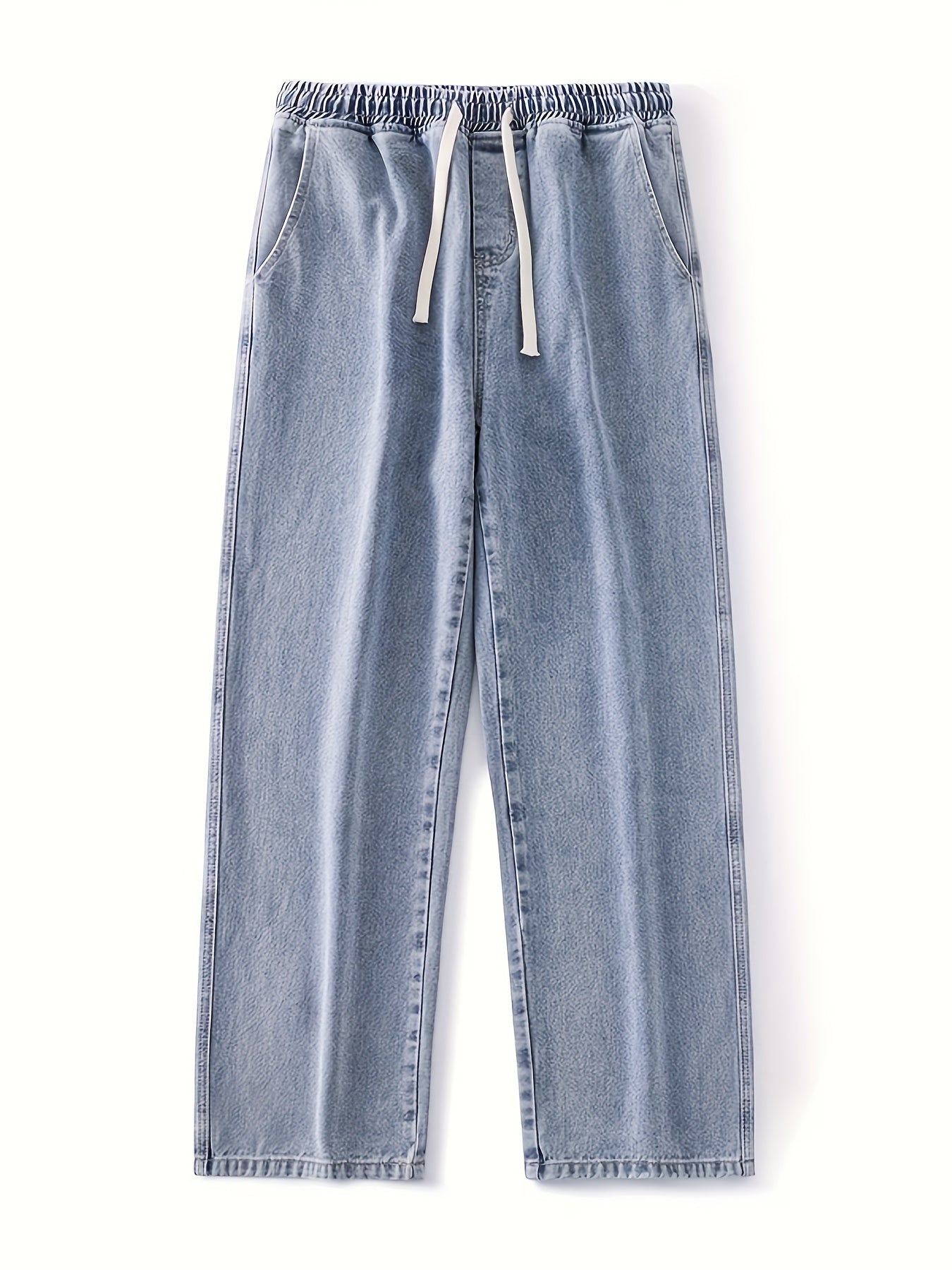 Trendy Teen's High-Waisted Denim - Breathable, Loose-Fit Streetwear Pants with Ombre Design, Elastic & Drawstring Waist