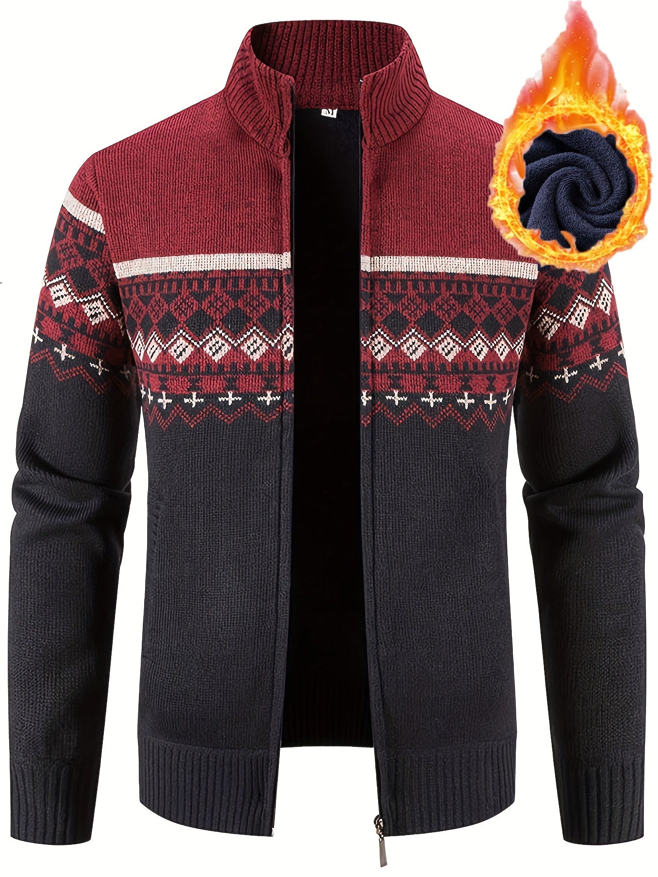 Men's Stand Collar, Knitting Thickened Warm Snowflake Cardigan