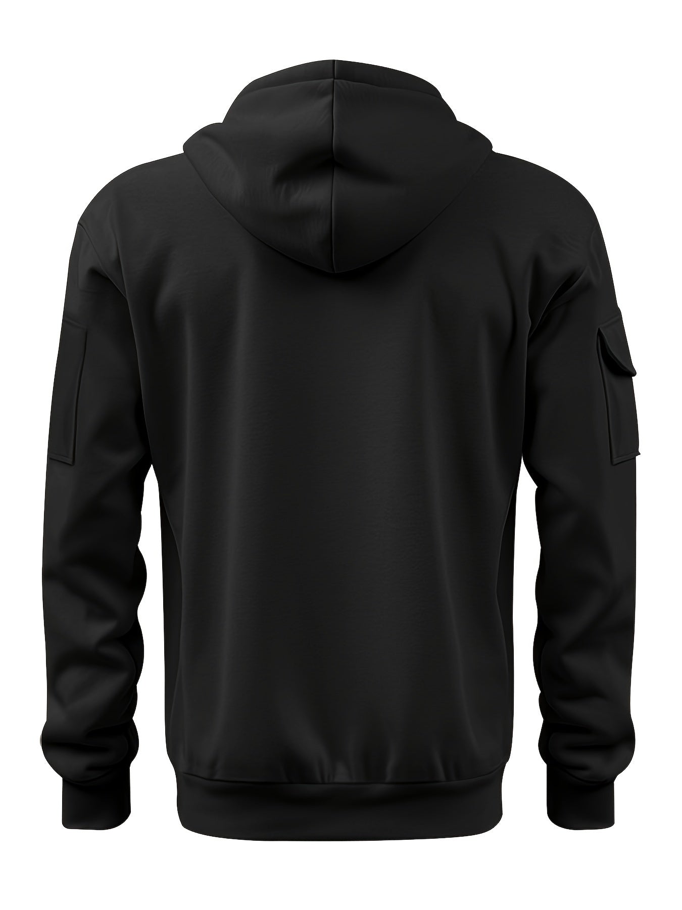 Men's Casual Fleece-Lined Hoodie with Multiple Zipper Pockets - V-Neck Pullover for Fall & Winter, Plus Size Available