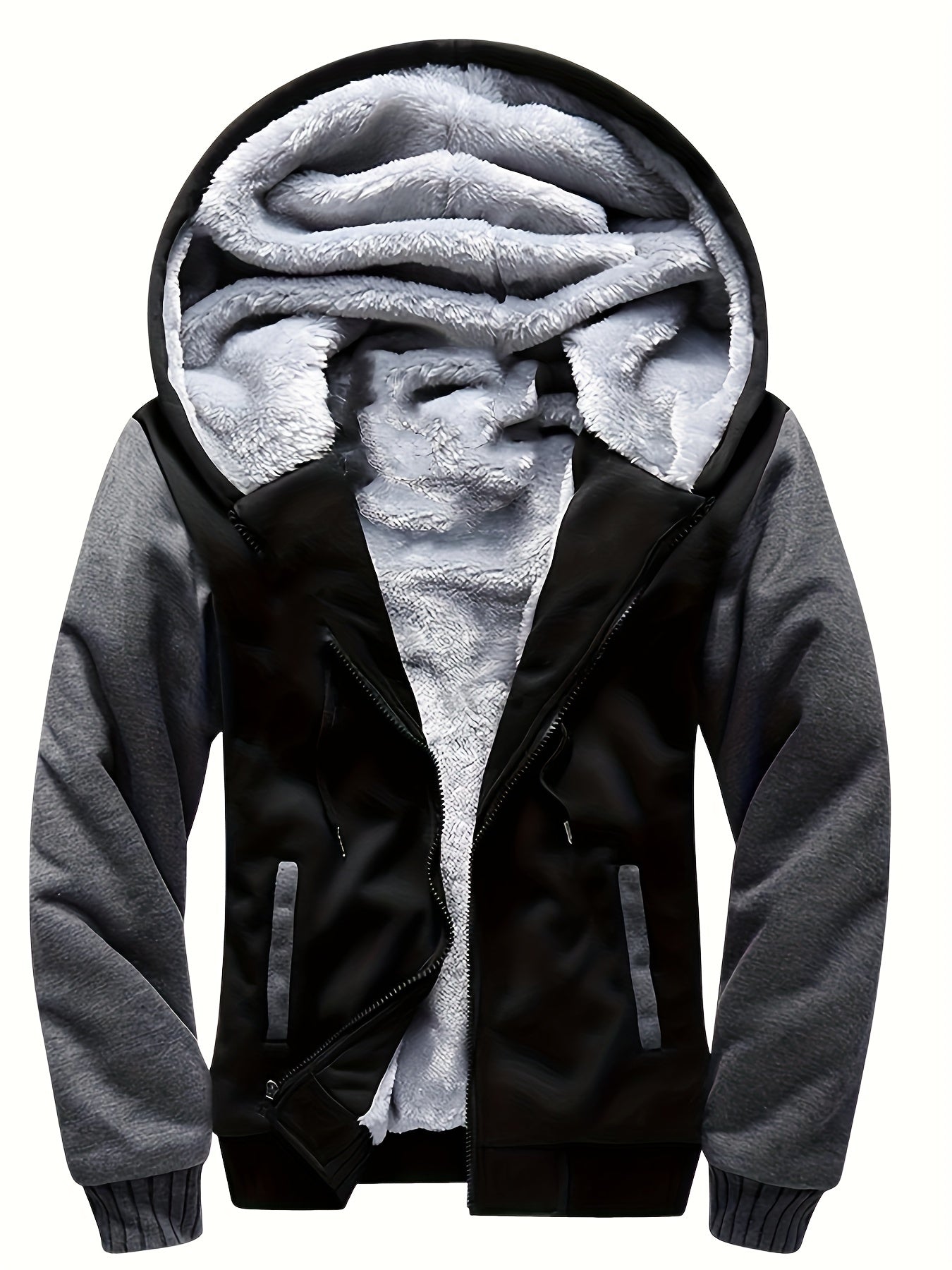 Men's Winter Hoodie: Contrast Colors Fleece Jacket, Cotton Blend, Warm, Comfortable, Versatile for Street Outdoor Activities