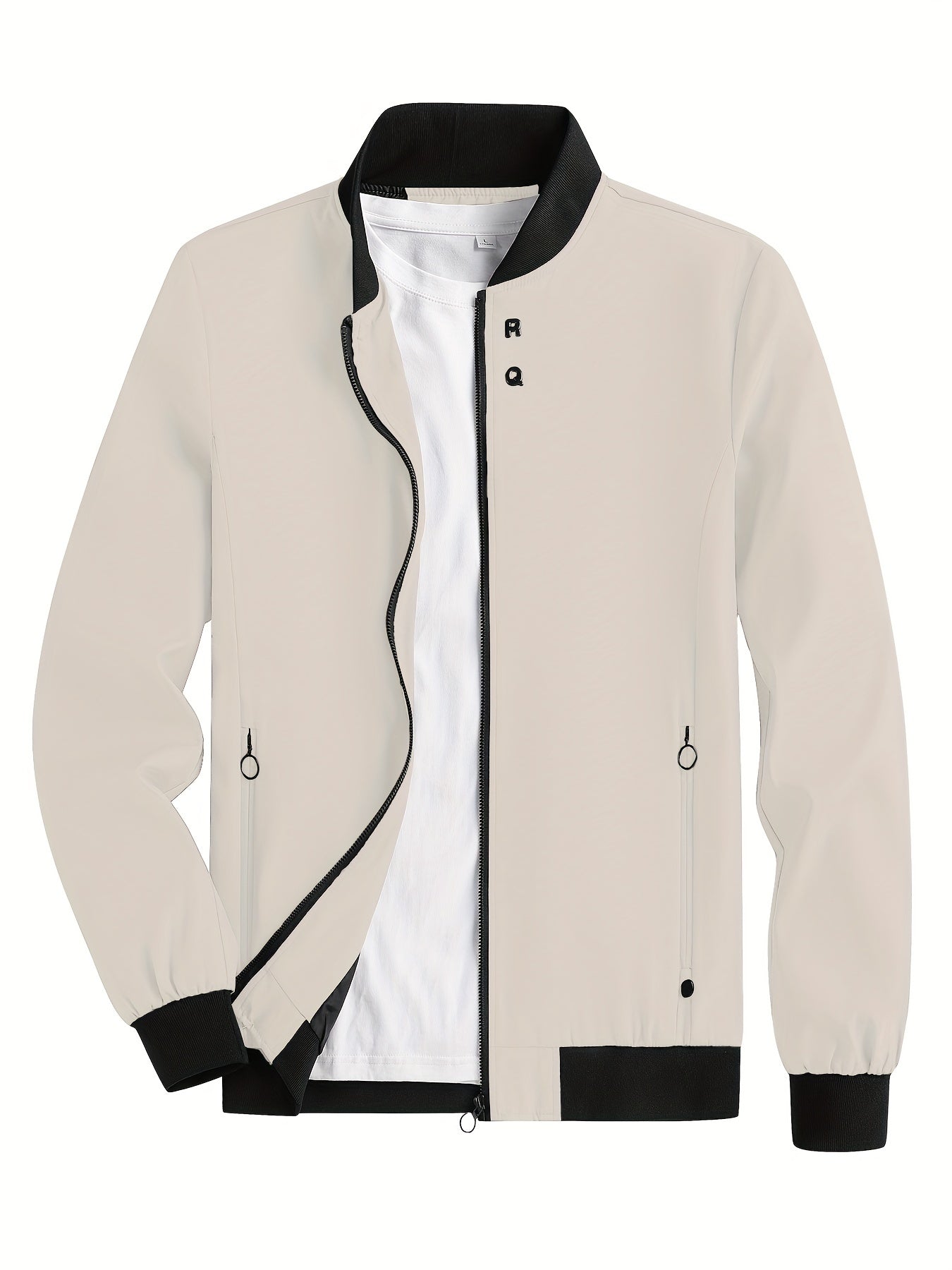 Casual Zipper Long Sleeves Jackets, Stand Collar Pockets Windproof Slim Fit Tops For Spring Fall