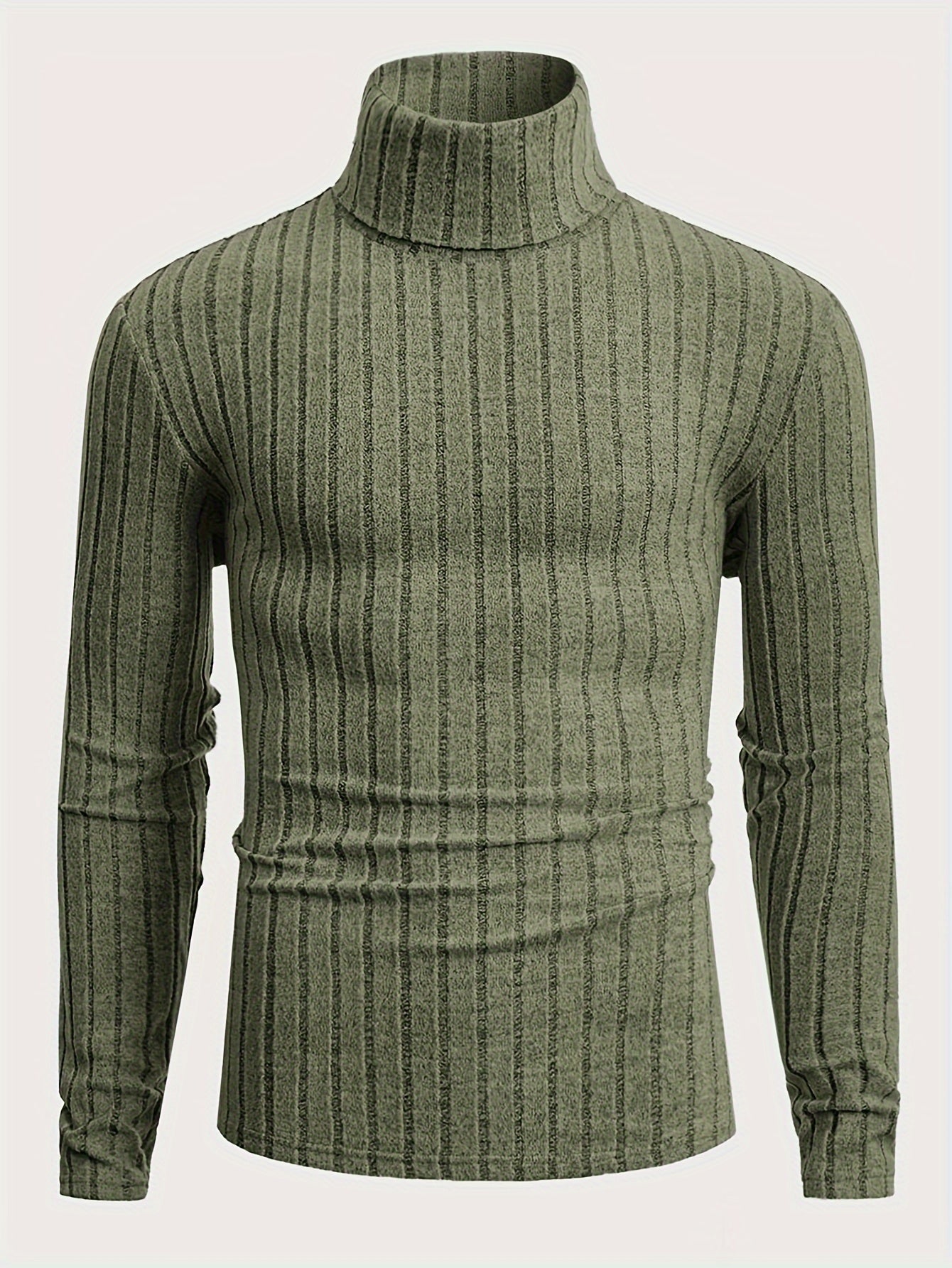 Men's Stylish Stripe Pattern Knitted Pullover, Casual Breathable Long Sleeve Turtle Neck Sweater For Spring Fall