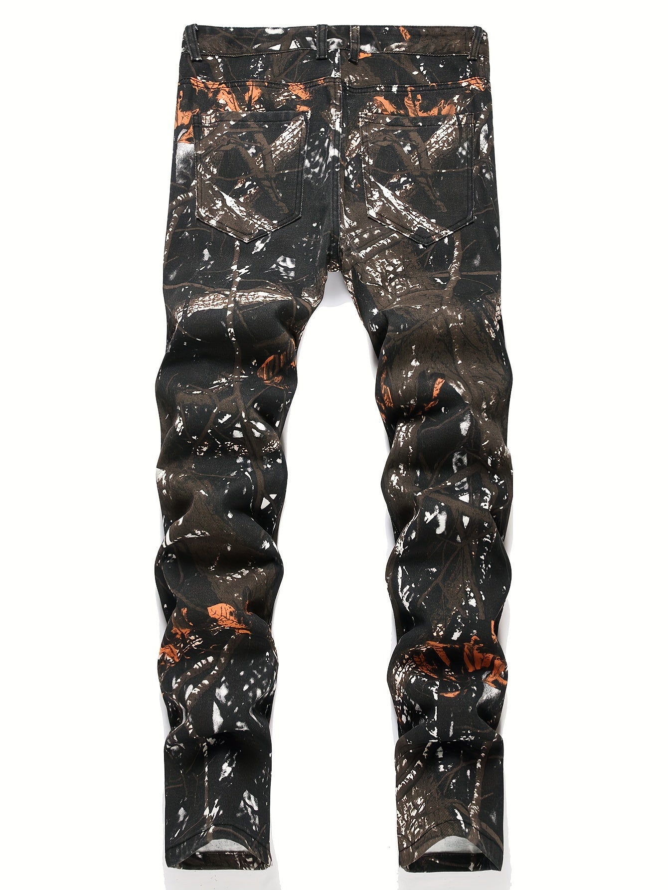 FORUWISH  -  Slim Men's Distressed Punk Graffiti Pattern Jeans Doodles Trendy Hiphop Streetwear Denim Pants