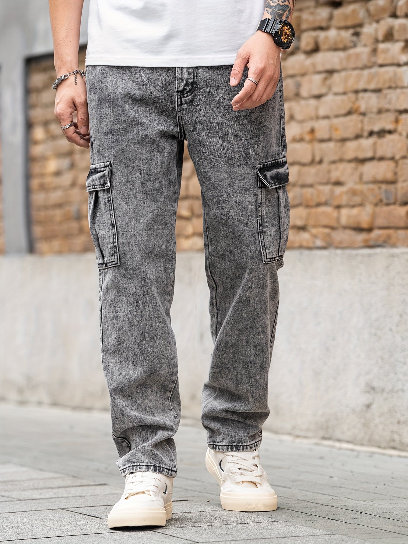 Men's Vintage Style Loose Fit Distressed Cotton Blend Denim Pants For Spring And Fall, Stylish Jeans For Men's Casual And Street Wear