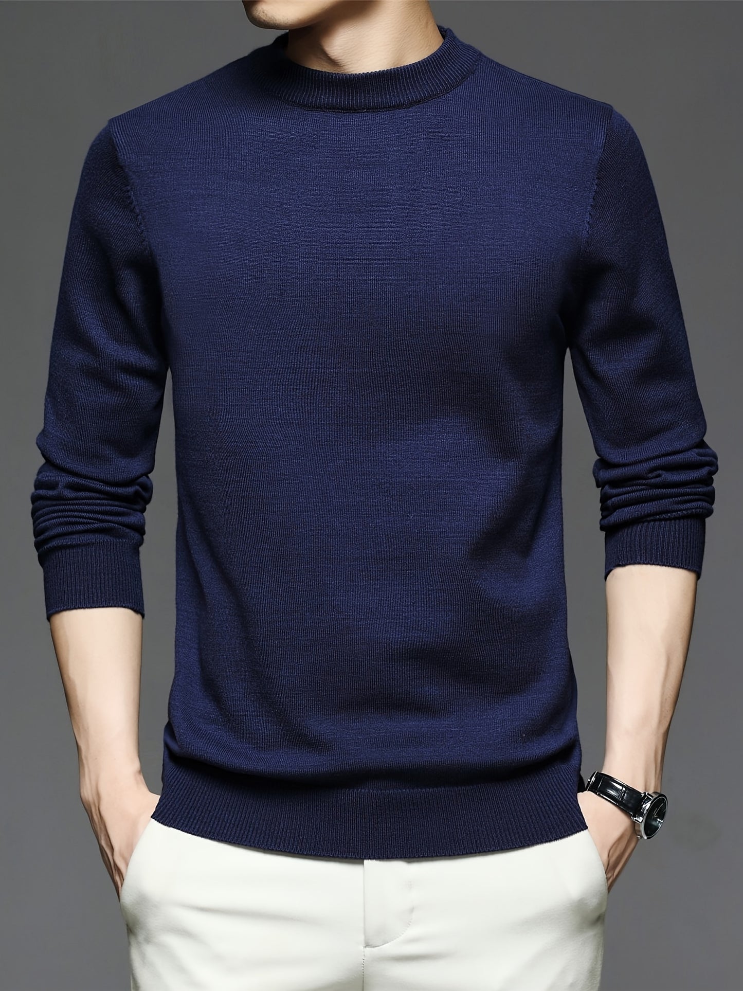 All Match Knitted Sweater, Men's Casual Warm Slightly Stretch crew Neck Pullover Sweater For men Fall Winter