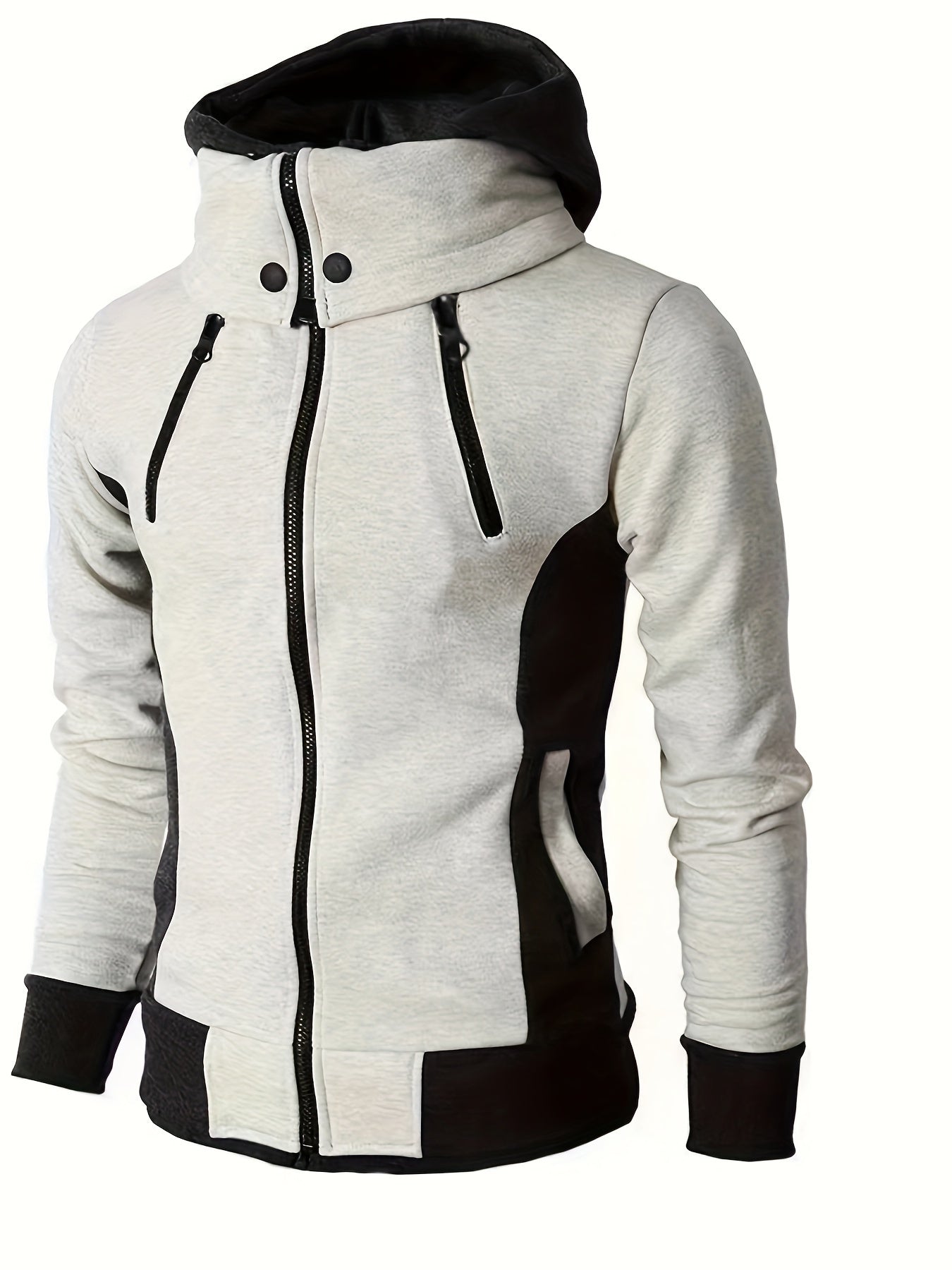 Men's Color Block Hooded Jacket - Thick, Zippered, Long Sleeve - Sporty Casual Wear for Spring & Fall