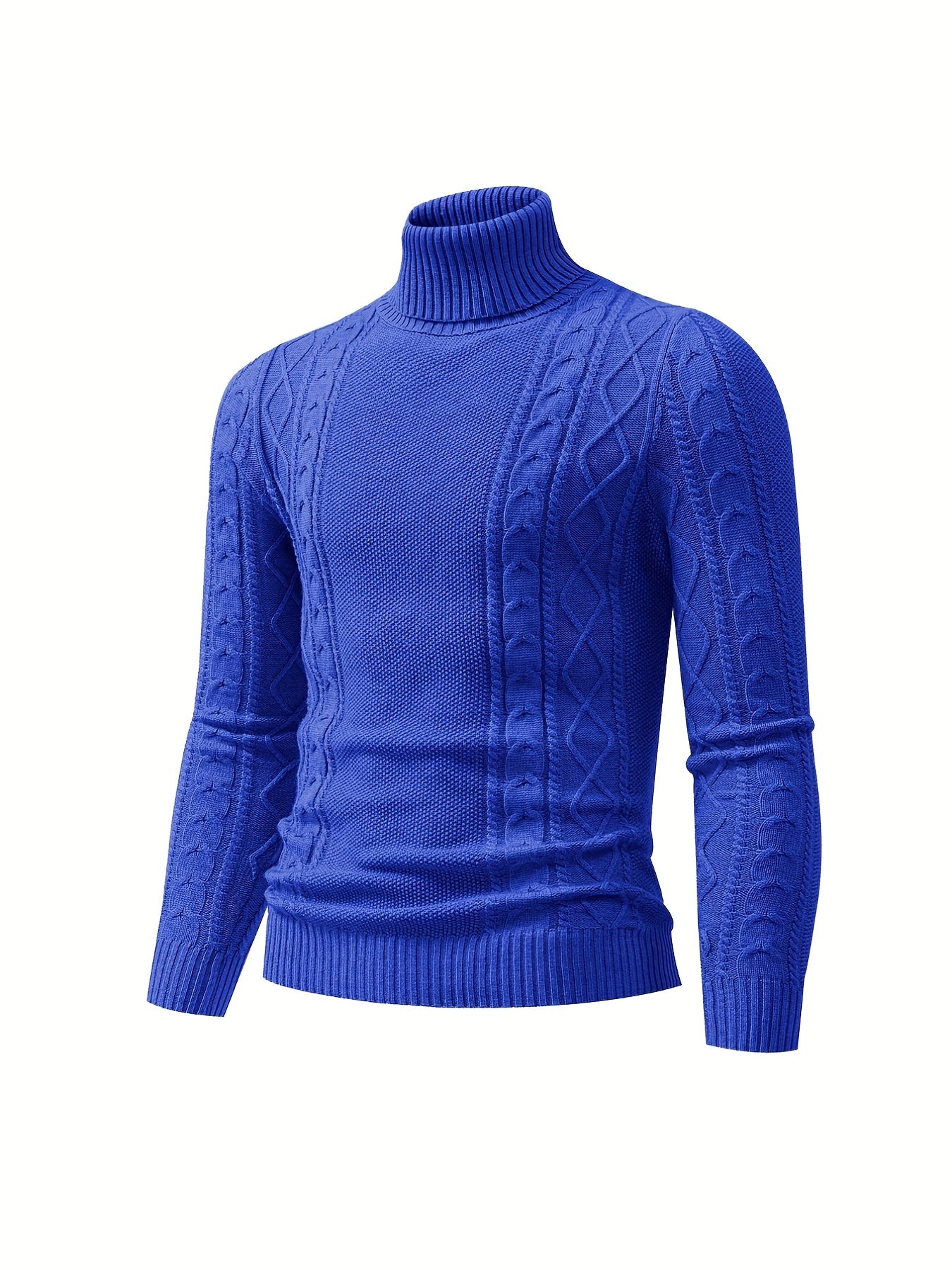 Men's Plain Turtleneck Sweater, Trendy High Stretch Fashion Comfy Thermal Tops