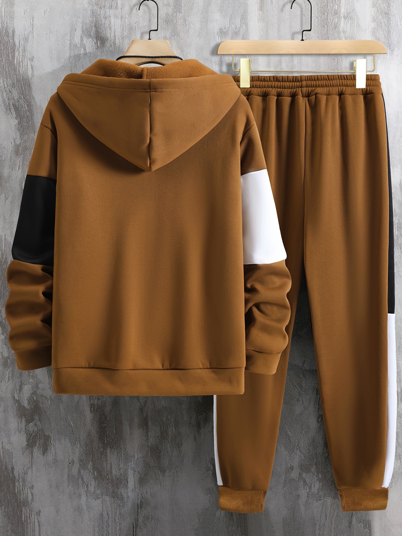 2-Piece Color Block Long Sleeve Zip Up Hooded Jacket and Drawstring Pants Set - Sweatsuits for Outdoor Enthusiasts - Water Resistant, Breathable, and Comfortable