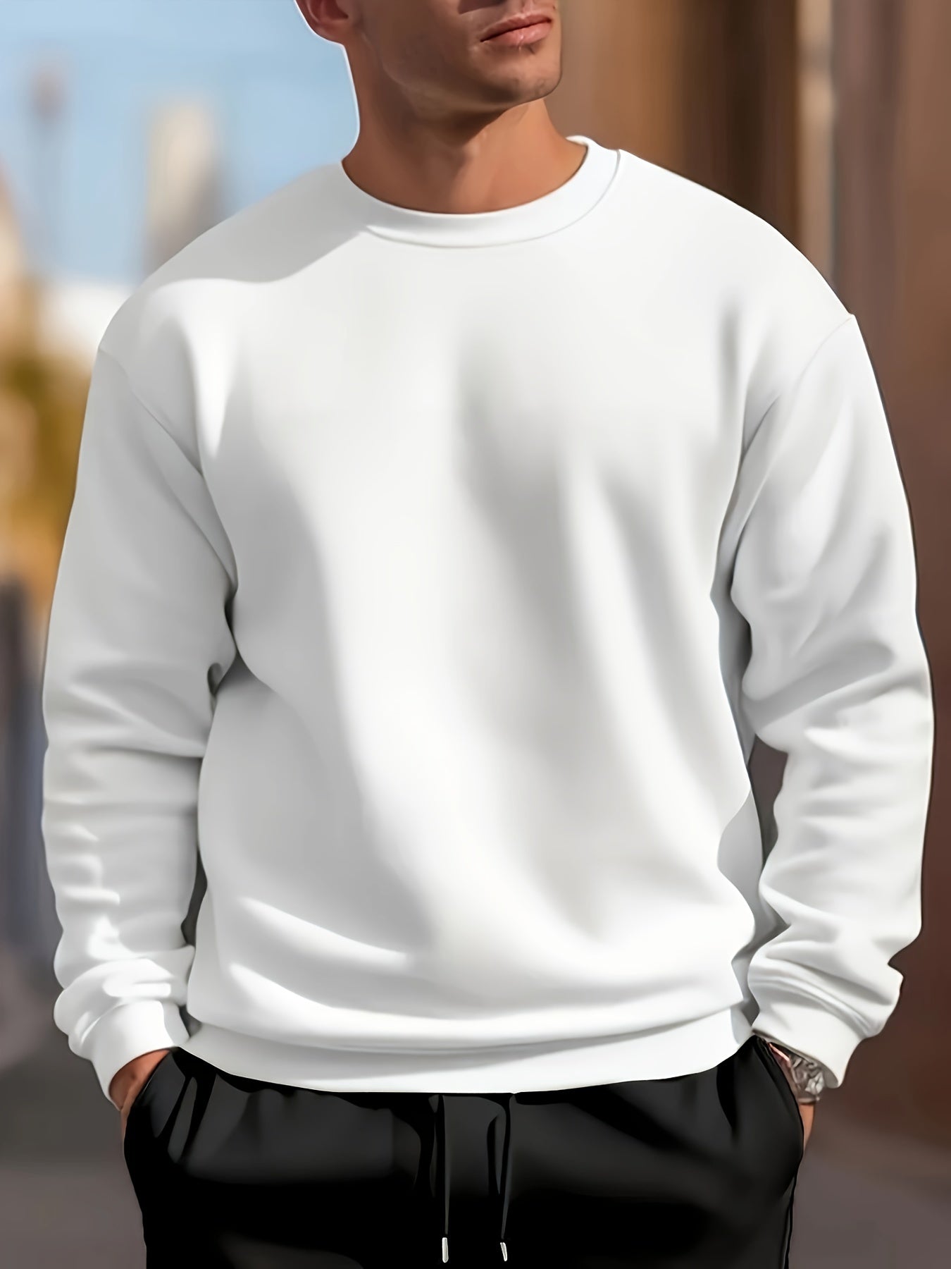 Men's Long Sleeve Crew Neck Sweatshirt, Pullover Sweatshirt, Casual Comfy Versatile Top For Spring & Autumn, Outdoor Sports