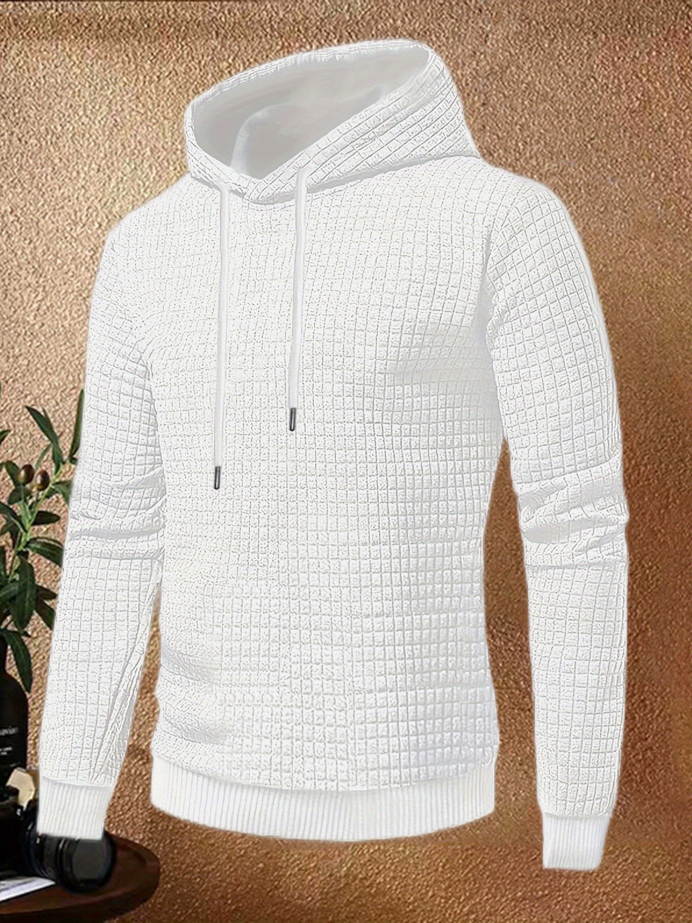 Men's Plain Hoodie, Comfy Stretch Drawstring Trendy Hooded Pullover