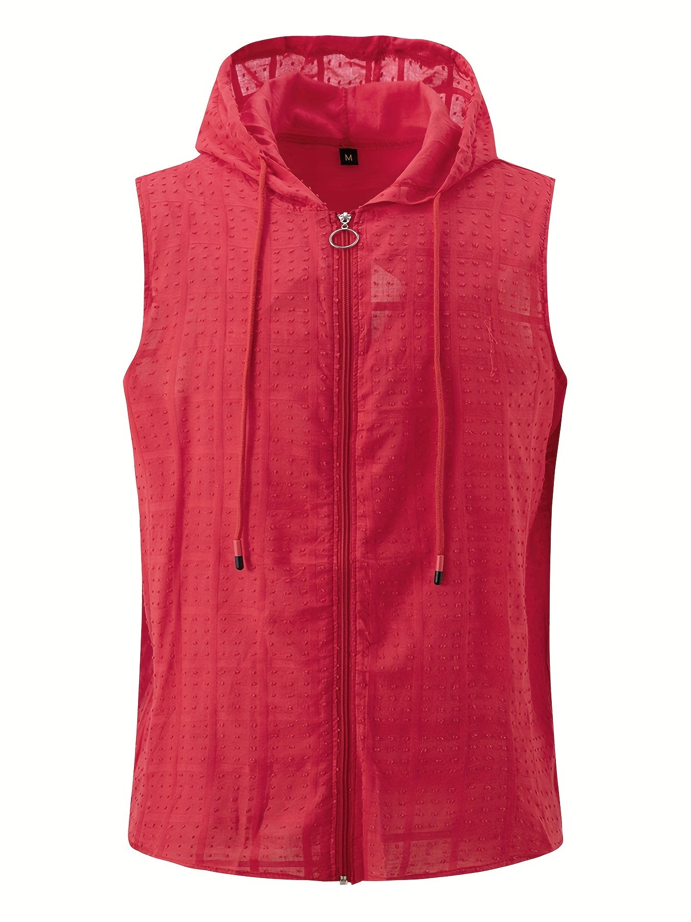 Mens Chic Sleeveless Hooded Coat Shirt - Fashion Plaid & Dot Mix, Zippered, Semi-Sheer - Perfect Summer Casual Wear