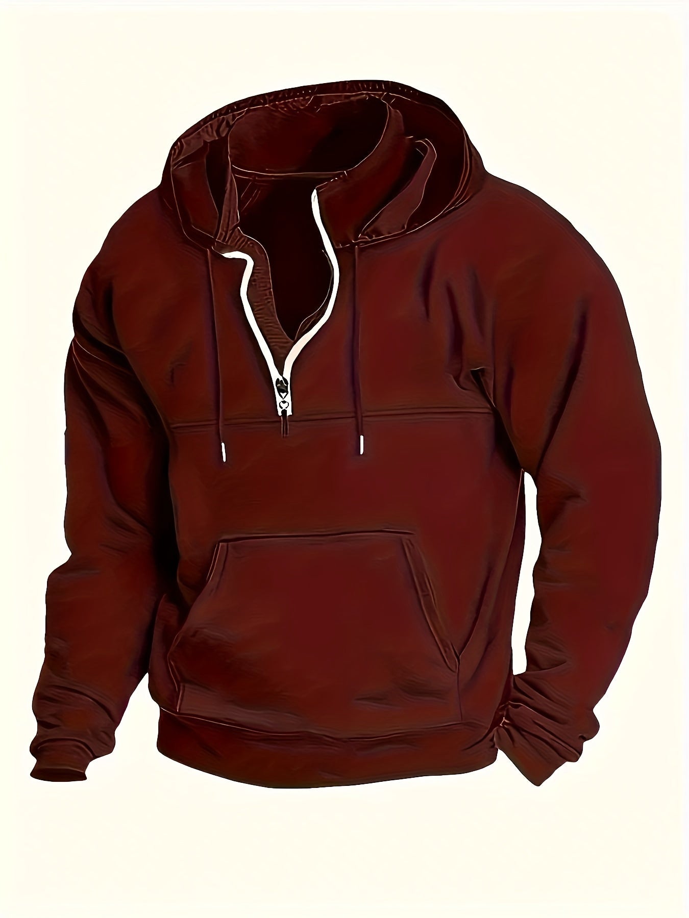 Stylish Men's Solid Color Hooded Sweatshirt - Fashion Hoodies with Zippered Henley Neck, Kangaroo Pocket, and Casual Outdoors Wear Features for Trendy Guys