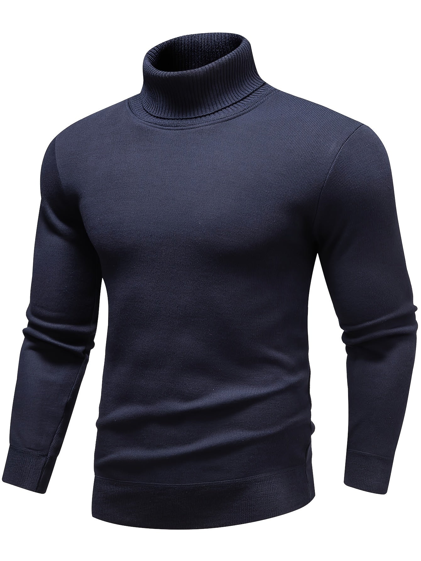 Turtle Neck Knitted Sweater, Men's Casual Warm Solid Color Slight Stretch Pullover Sweater For Fall Winter