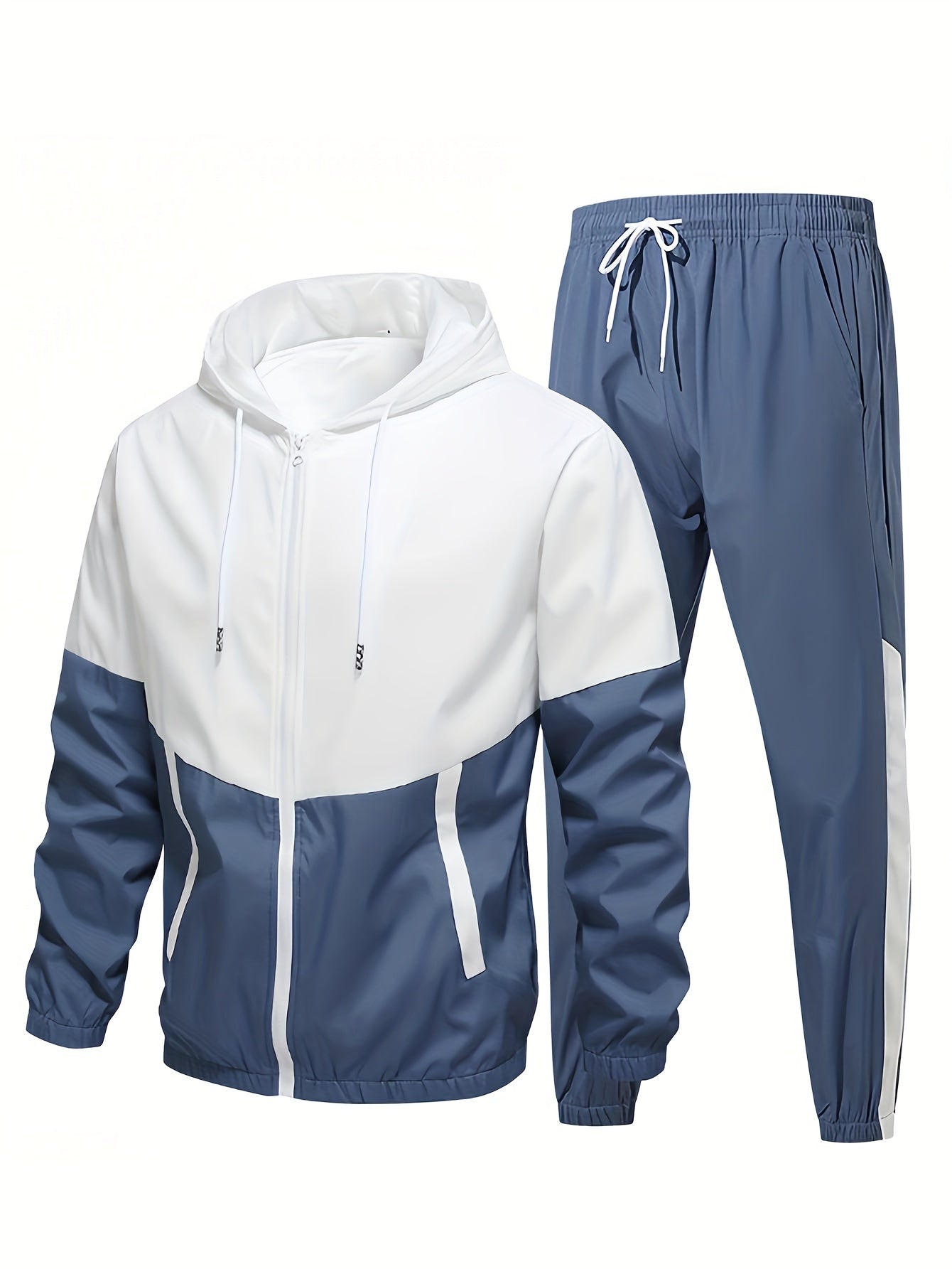 2-Piece Sporty Outfit for Men - Contrast Hoodie Jacket and Solid Sports Pants with Casual, Trendy, and Comfortable Design for Outdoor Activities and Sports Wear - Perfect for Fitness Enthusiasts and Athletes