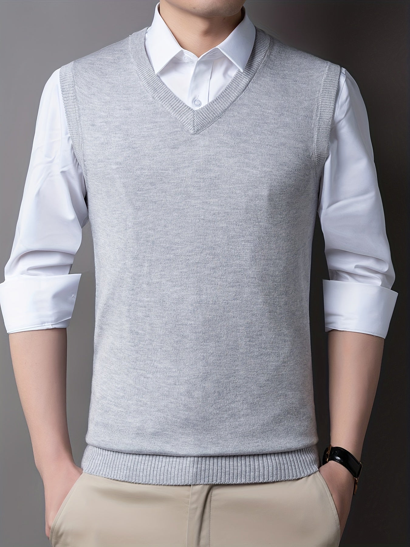 Casual Knitted Pullover, V-neck Sleeveless Thermal Jacket, Wool Vest, Men's Tank Top For Autumn And Winter