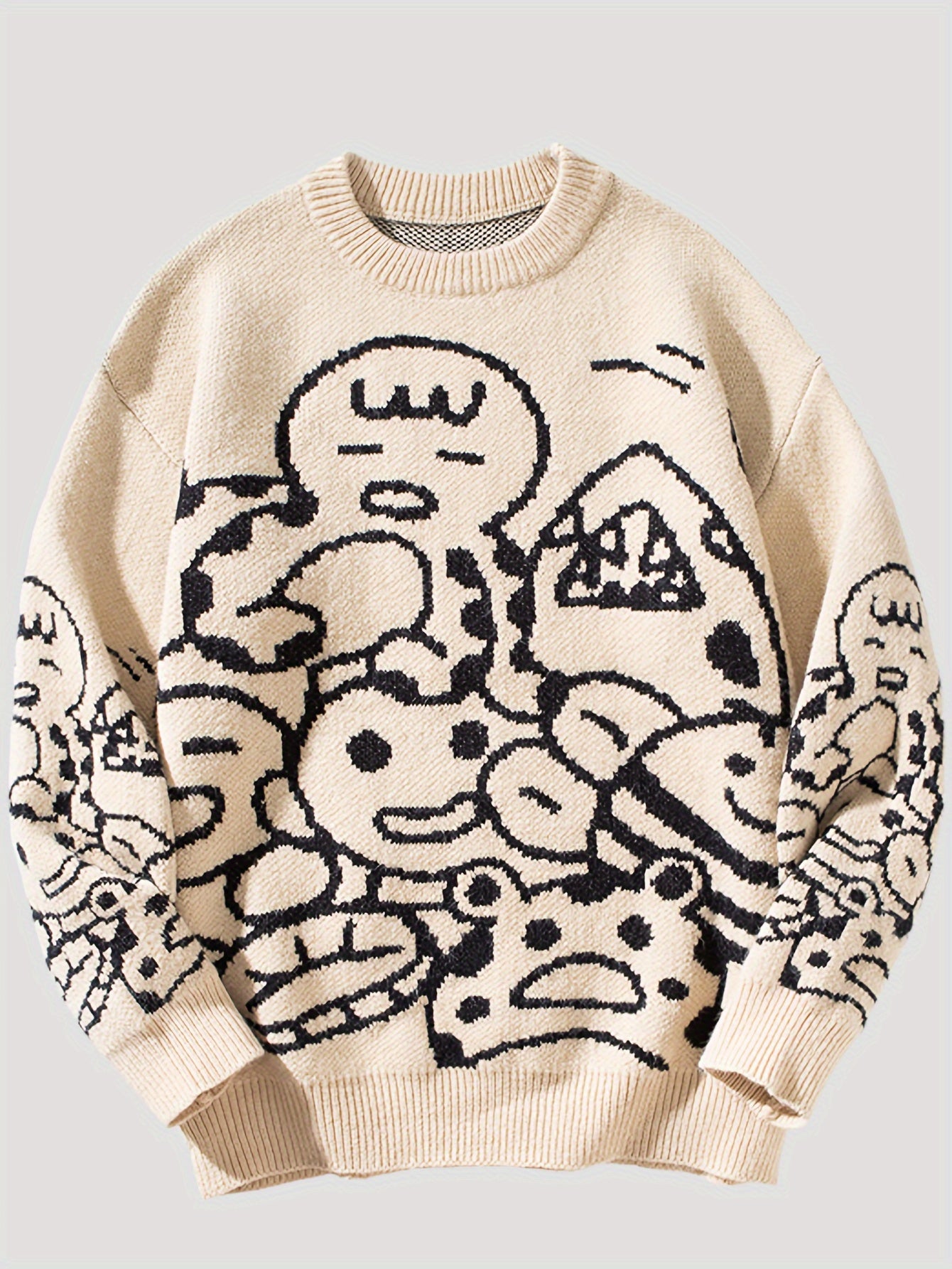 Cozy Fall Winter Essential: Men's Cartoon Graphic Print Knitted Long Sleeve Crew Neck Casual Sweater