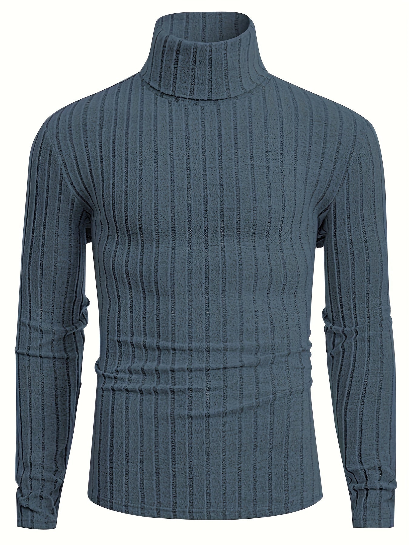 Men's Stylish Stripe Pattern Knitted Pullover, Casual Breathable Long Sleeve Turtle Neck Sweater For Spring Fall