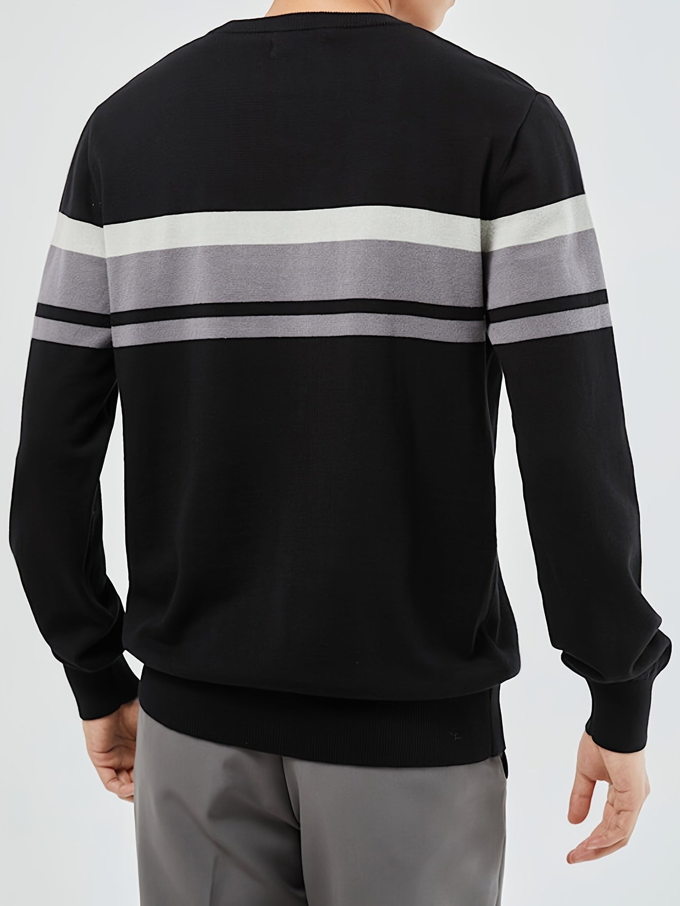 Cozy Striped Knit Pullover Sweater - Men's Casual Long Sleeve Slim-Fit Crew Neck Sweater for Fall and Winter - Soft, Warm, and Breathable Fashion Essential