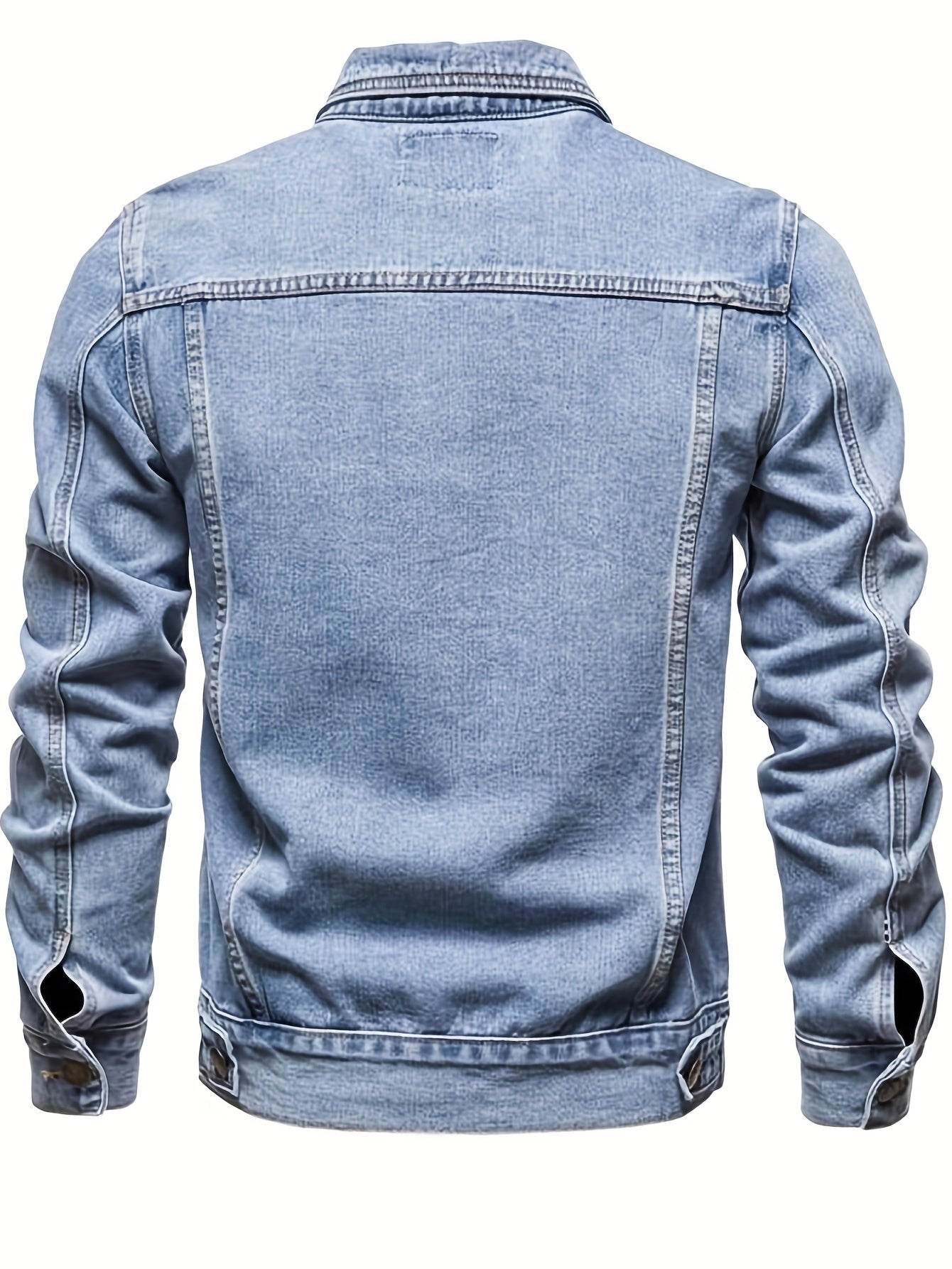 Men's Chic Denim Jacket, Street Style Lapel Button Up Multi Pocket Jacket Coat