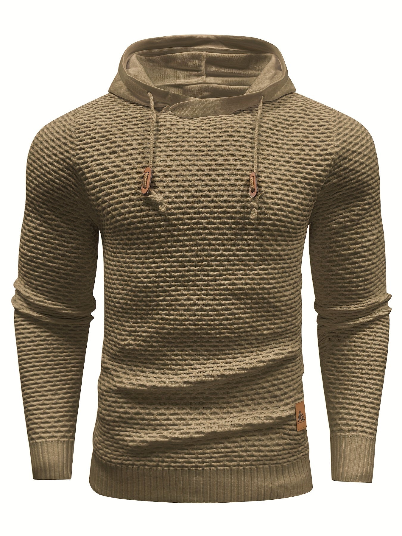 Men's Solid Waffle Hooded Sweatshirt For Spring Fall