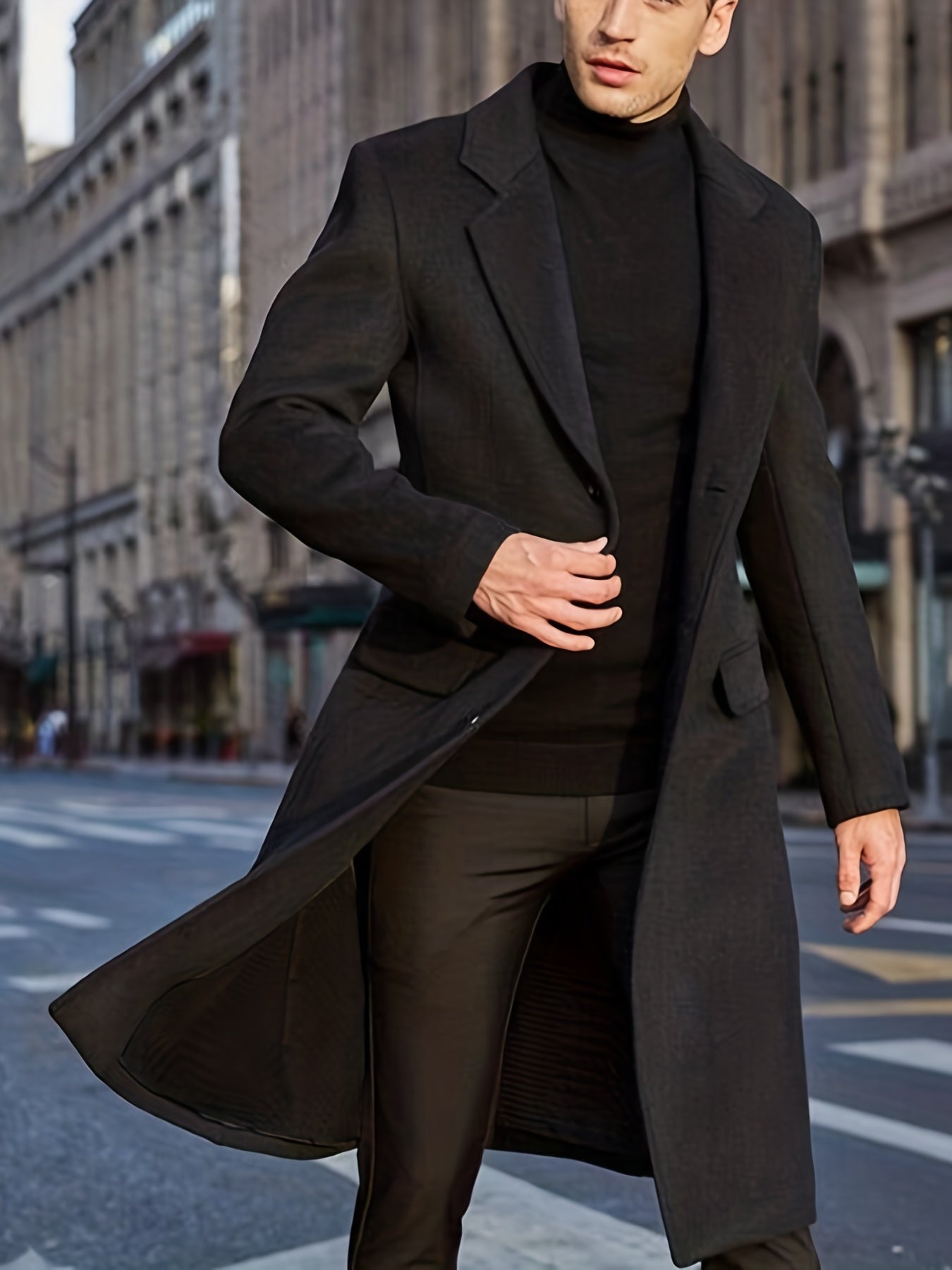 Elegant Retro Trench Coat, Men's Semi-formal Single Breasted Lapel Overcoat For Fall Winter Business