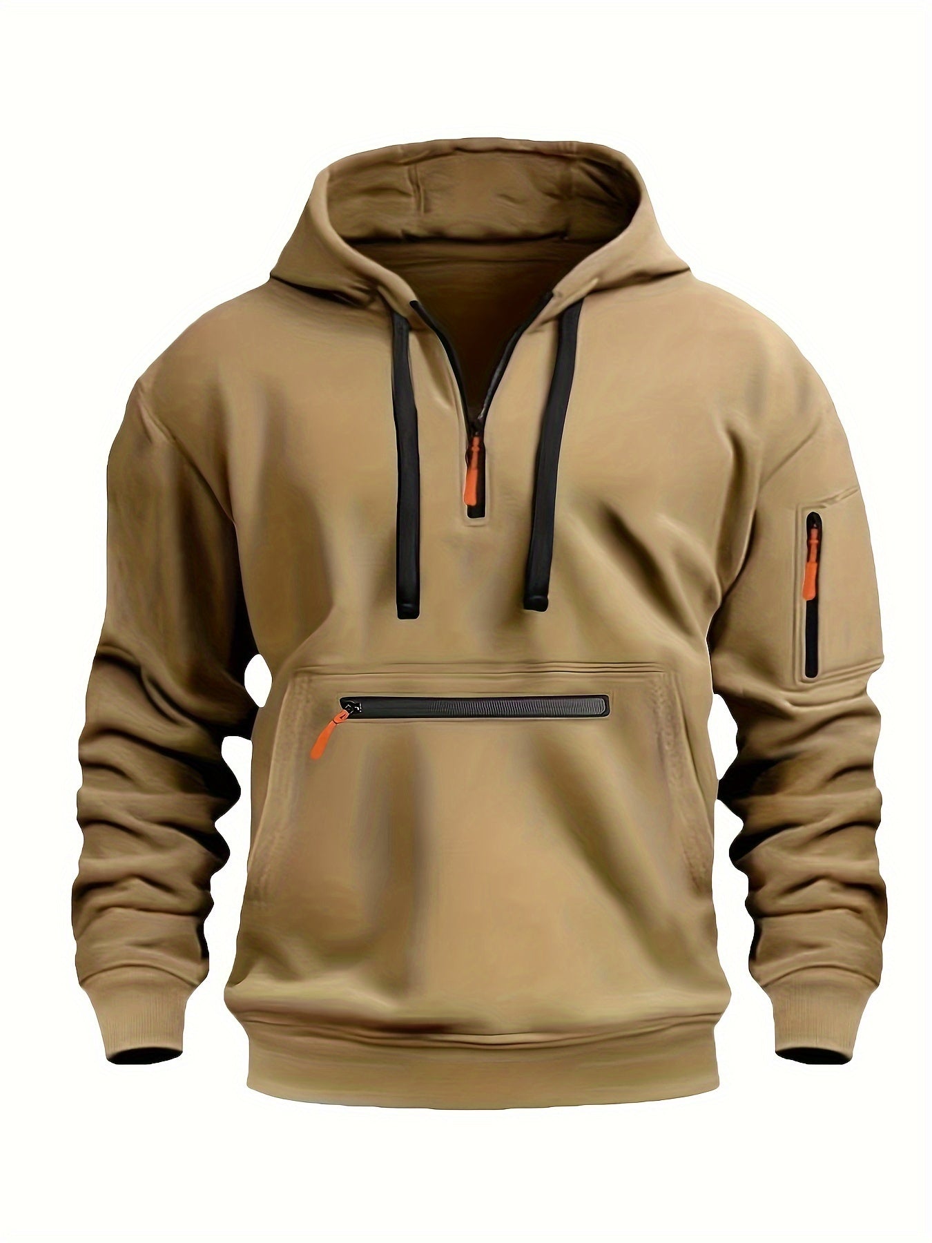 Winter Fall Essential Hoodie - Fashion Hoodies for Men with Solid Half Zip, Long Sleeve, Zippered Pocket, Casual Style