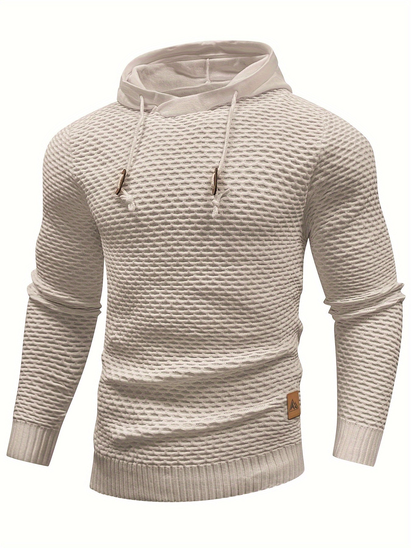 Men's Solid Waffle Hooded Sweatshirt For Spring Fall