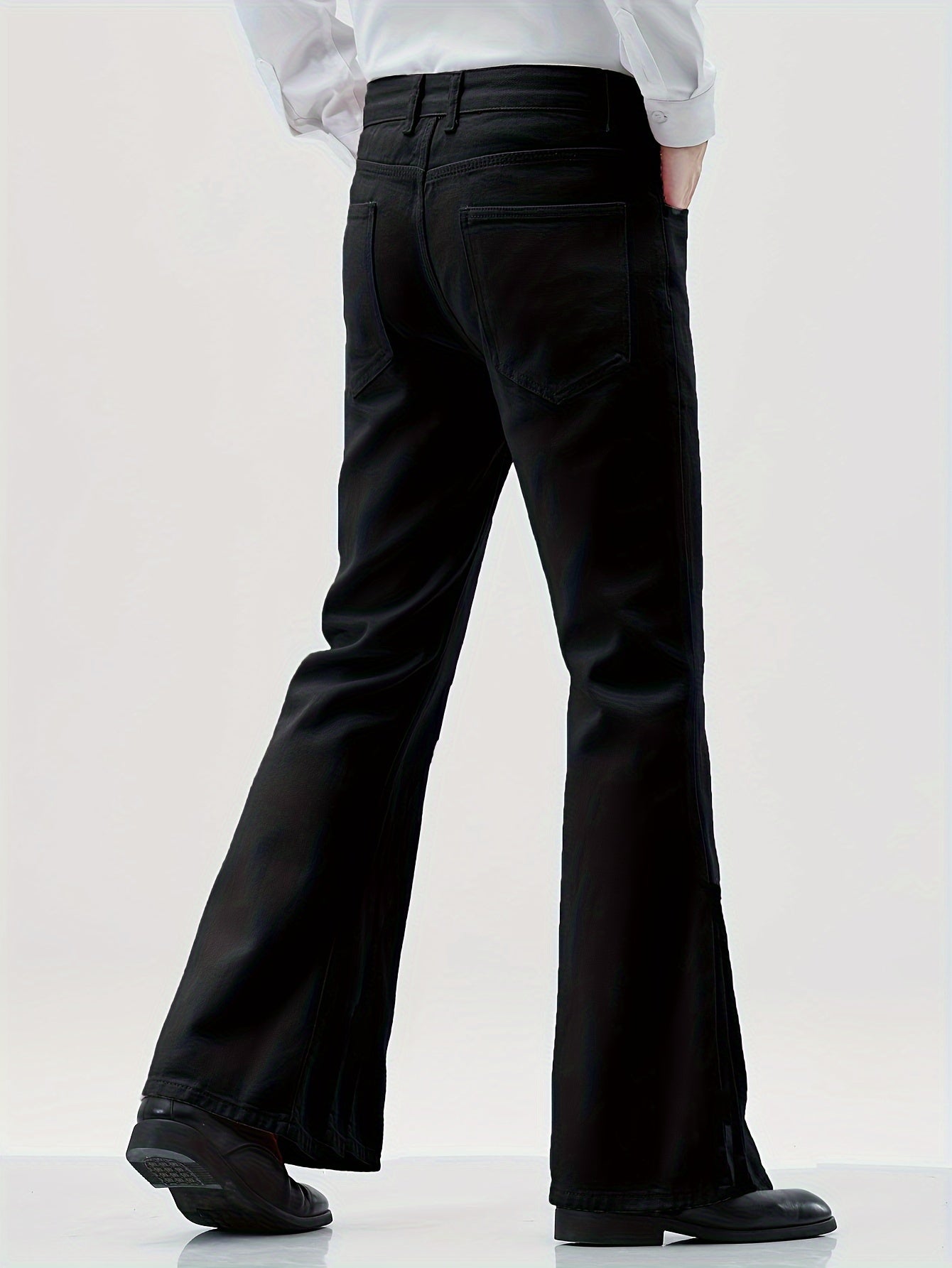 Men's Solid Flared Pants, Spring Fall Casual Stylish Trousers For Males