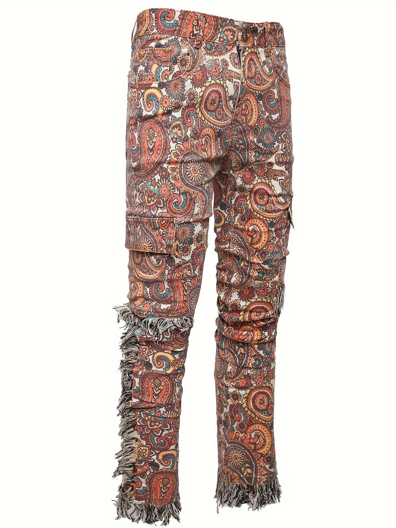 Men's Skinny Fit Stretch Denim Jeans With Floral Print, Four-Season Wear, Machine Washable