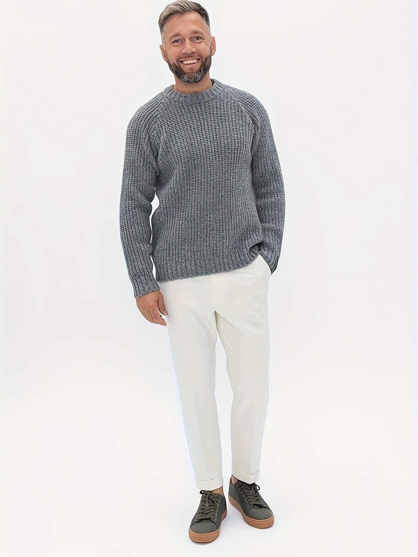 Men's Winter And Fall Solid Sweater, Warm Knit Sweater, As Gifts