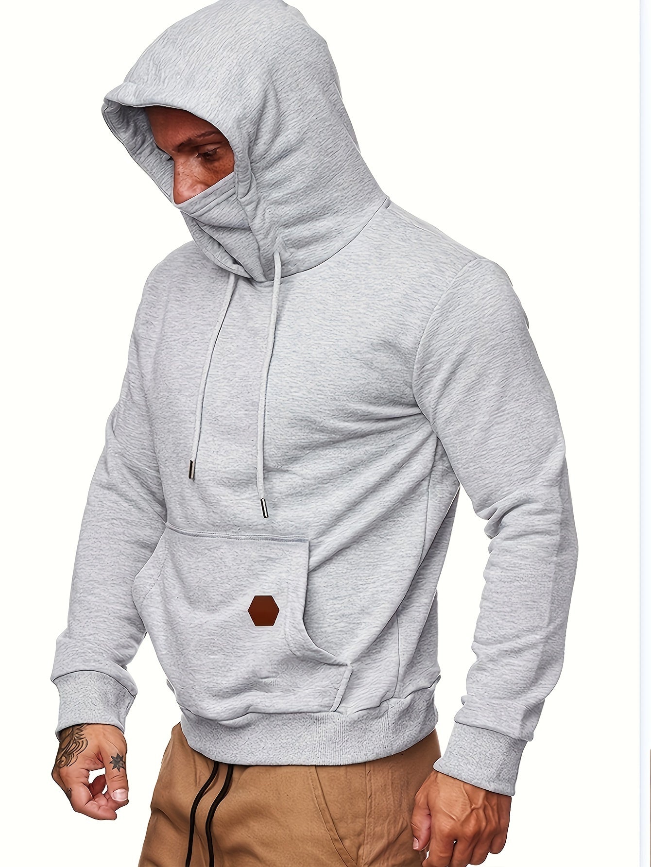 Men's Hoodie, Face Cover Casual Drawstring Hooded Sweatshirt With Multicolor