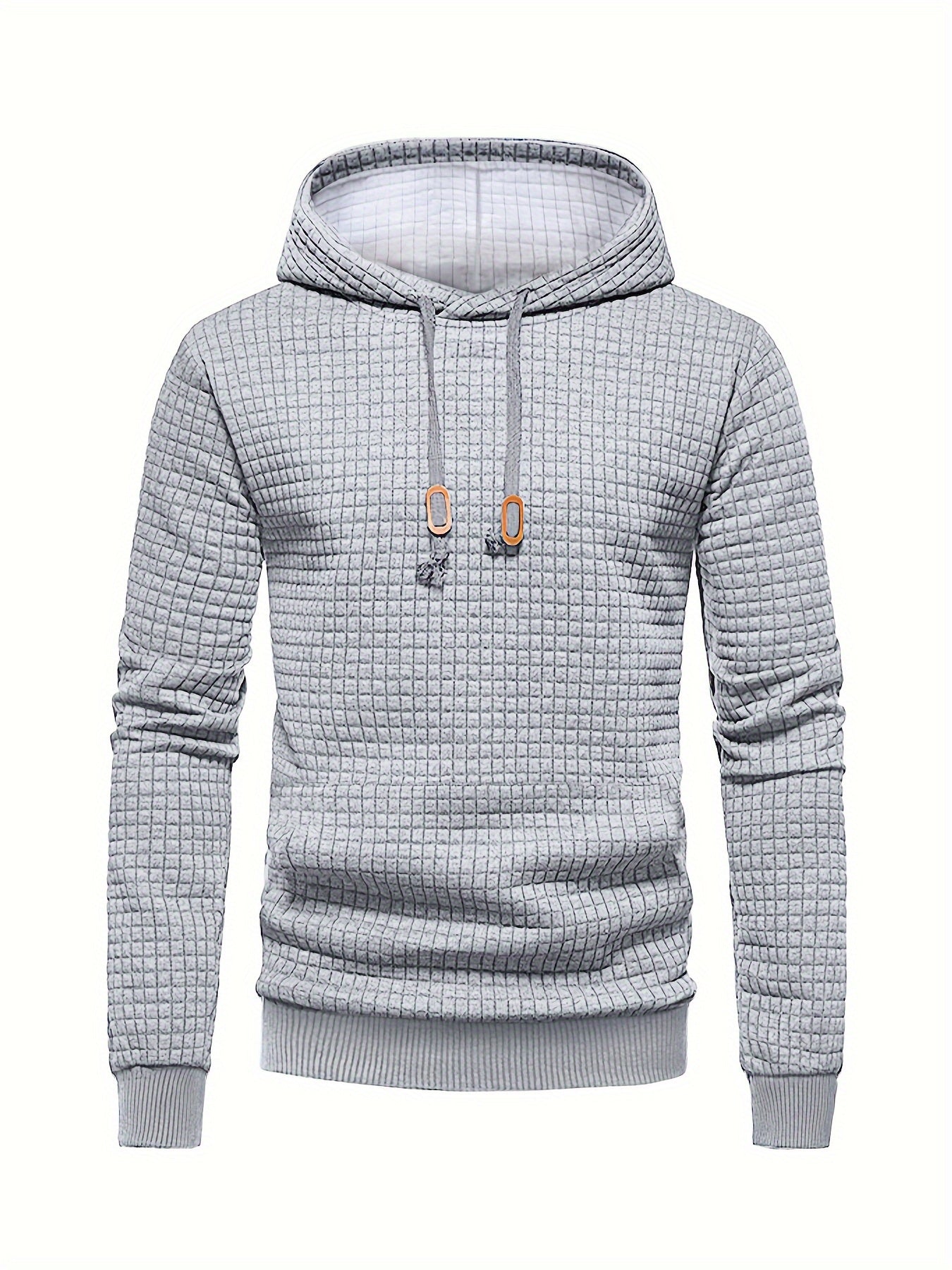 Winter Fall Streetwear Hooded Sweatshirt - Soft Waffle Pattern Solid Hoodie with Kangaroo Pocket, Casual Pullover Design, Cozy Men's Gift Idea for Winter and Fall Seasons