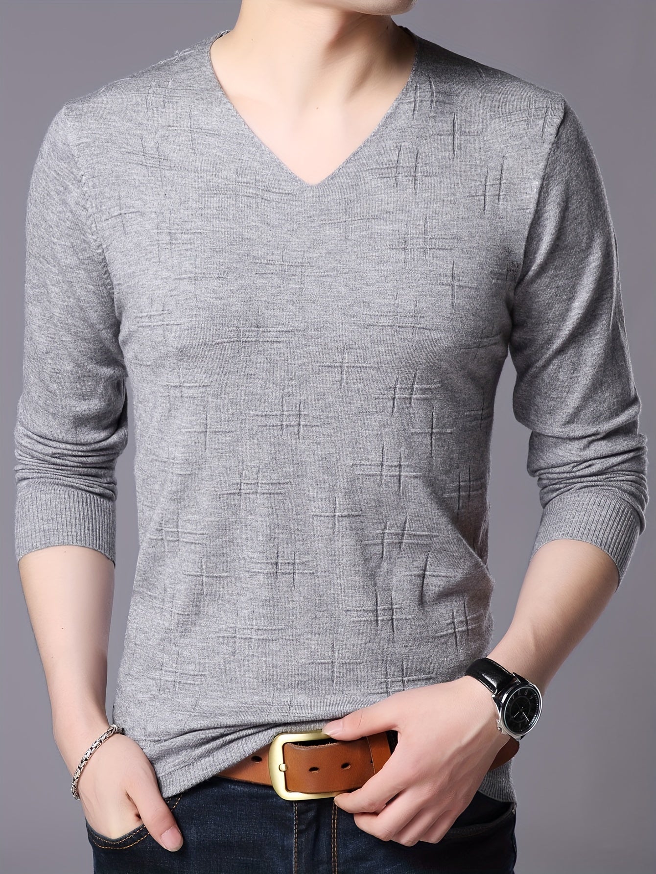 Men's Slim Fit V-Neck Long Sleeve Knit Sweater - Warm and Comfy Knitwear for Winter and Fall Bottoming and Outdoor Wear with Soft Fabric and Classic Style