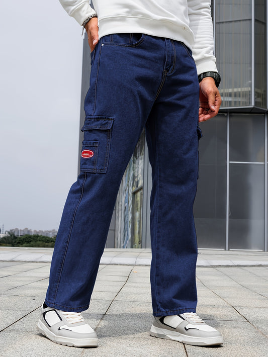 Multi Pocket Loose Fit Jeans, Men's Casual Street Style Denim Pants For All Seasons