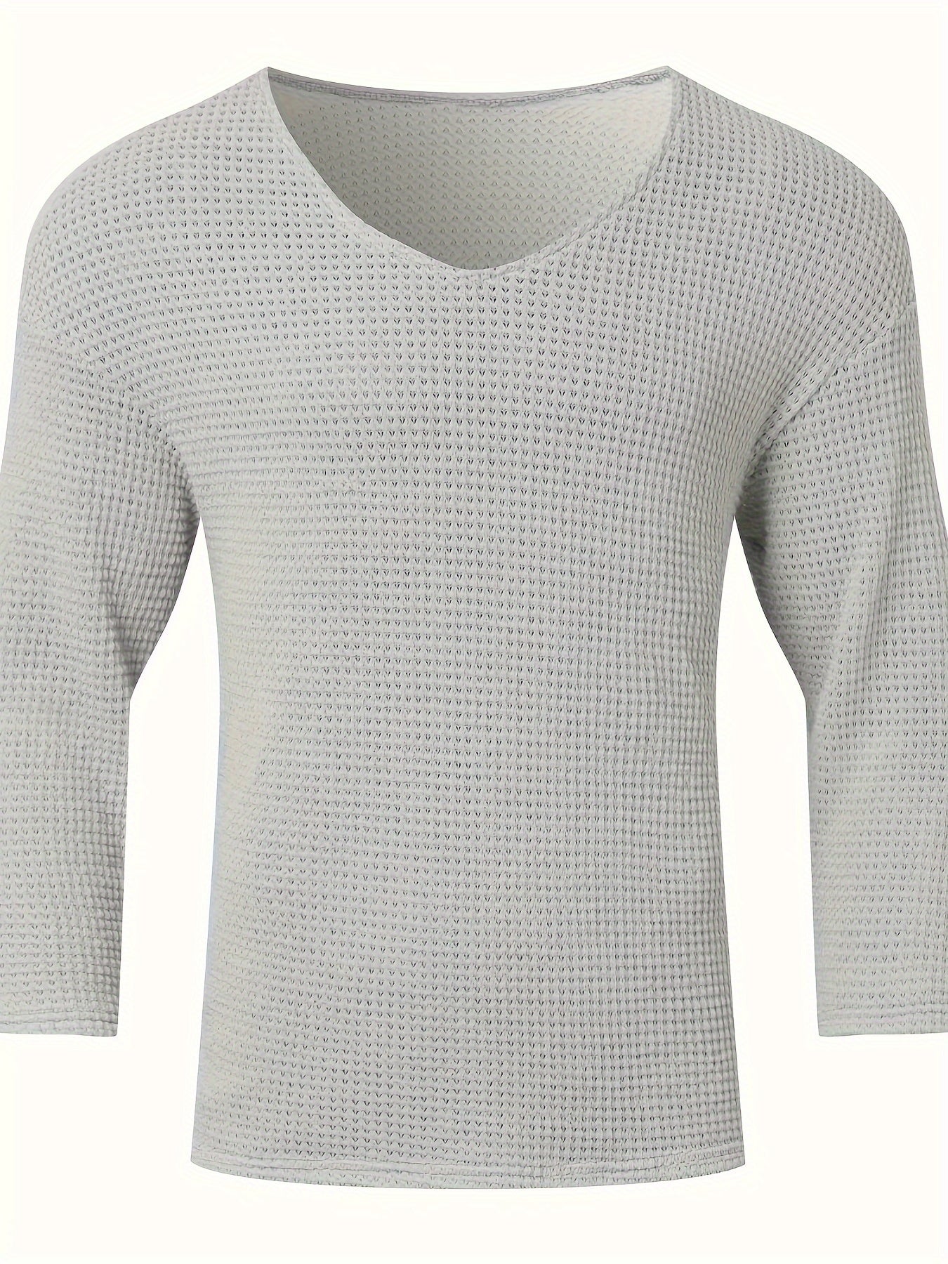 Men's Solid Knit V-neck Long Sleeve Sweater With Hollow Pieces, Chic And Trendy Tops For Spring And Autumn Daily And Holiday Leisurewear