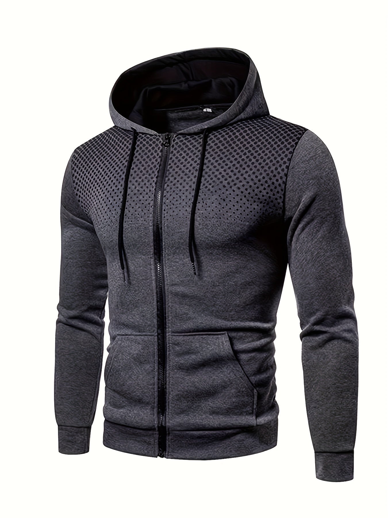 Men's Casual Long Sleeve Dot Print Hooded Jacket with Zipper for Gym Sports - Spring Fall Hoodie Coat