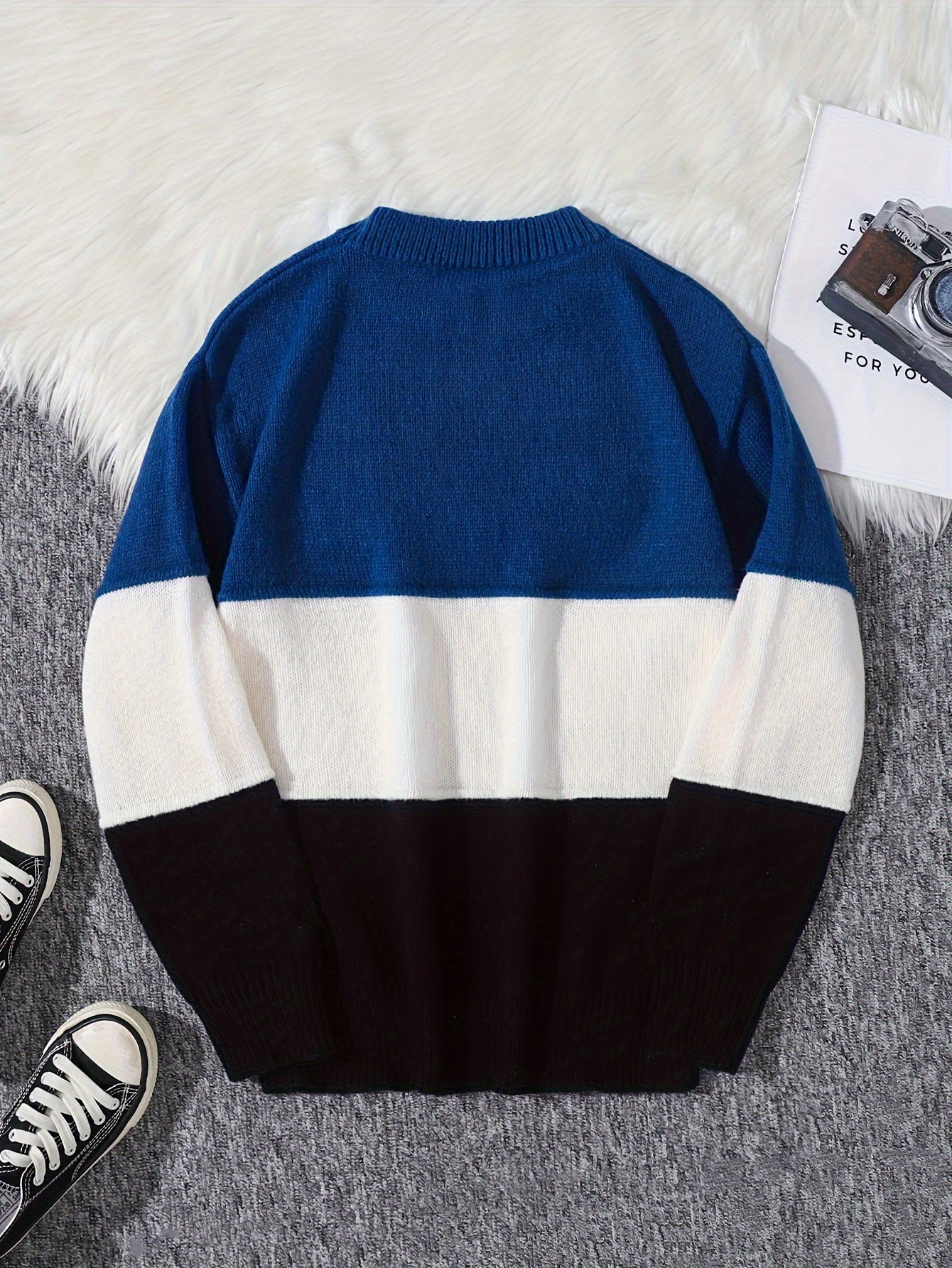 Men's Color Block Pullover Sweater - Long Sleeve Crew Neck Regular Fit, Trendy and Casual for Autumn Winter Daily Wear