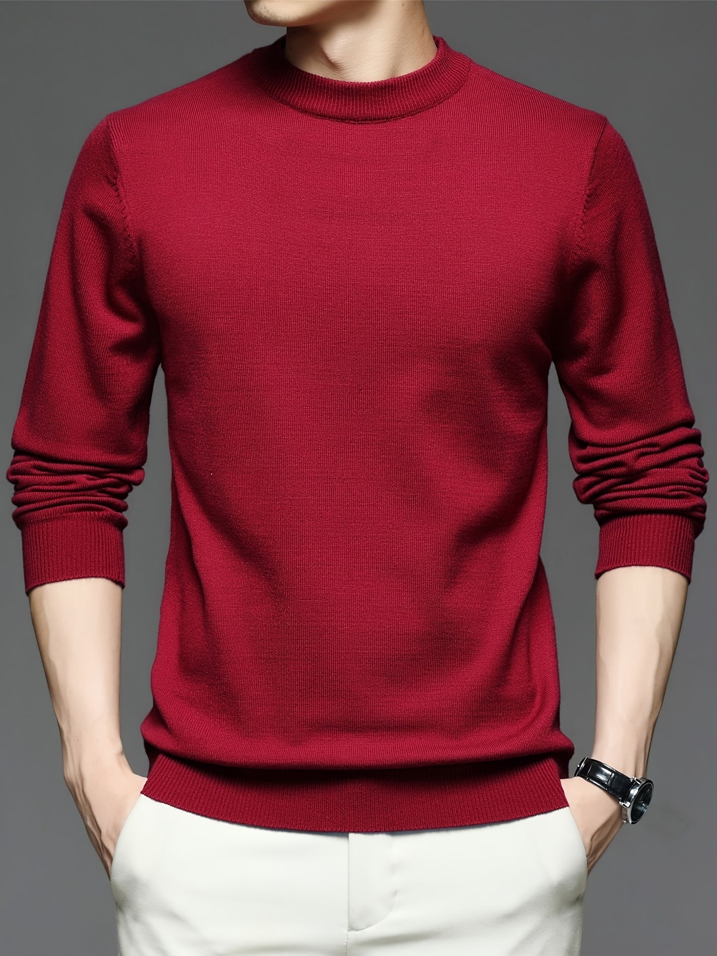 All Match Knitted Sweater, Men's Casual Warm Slightly Stretch crew Neck Pullover Sweater For men Fall Winter