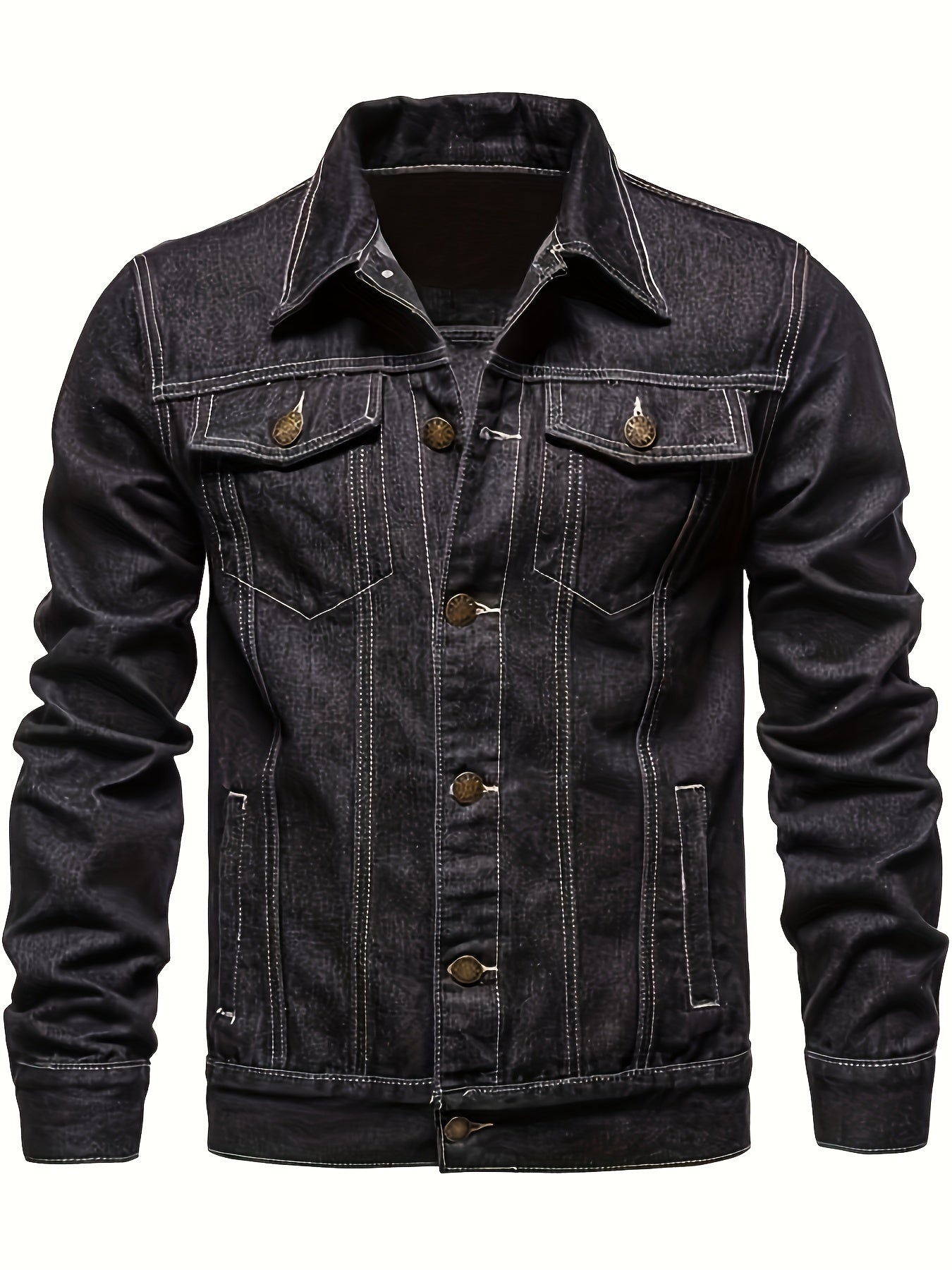 Men's Chic Denim Jacket, Street Style Lapel Button Up Multi Pocket Jacket Coat