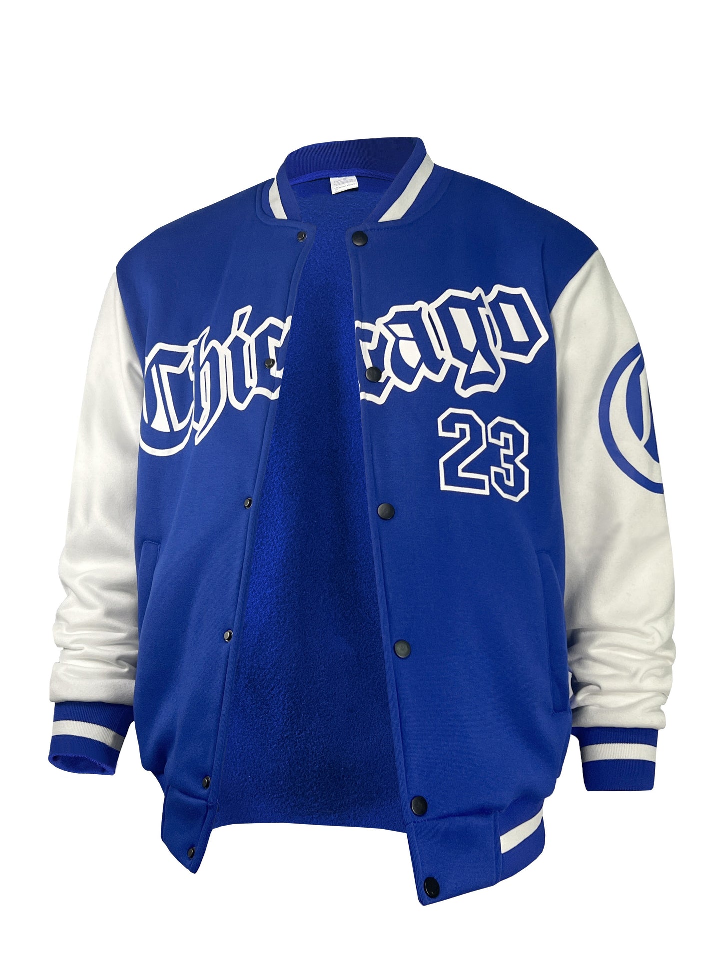 Men's Casual Letter Print Color Block Varsity Jacket, Chic Style Baseball Collar Jacket